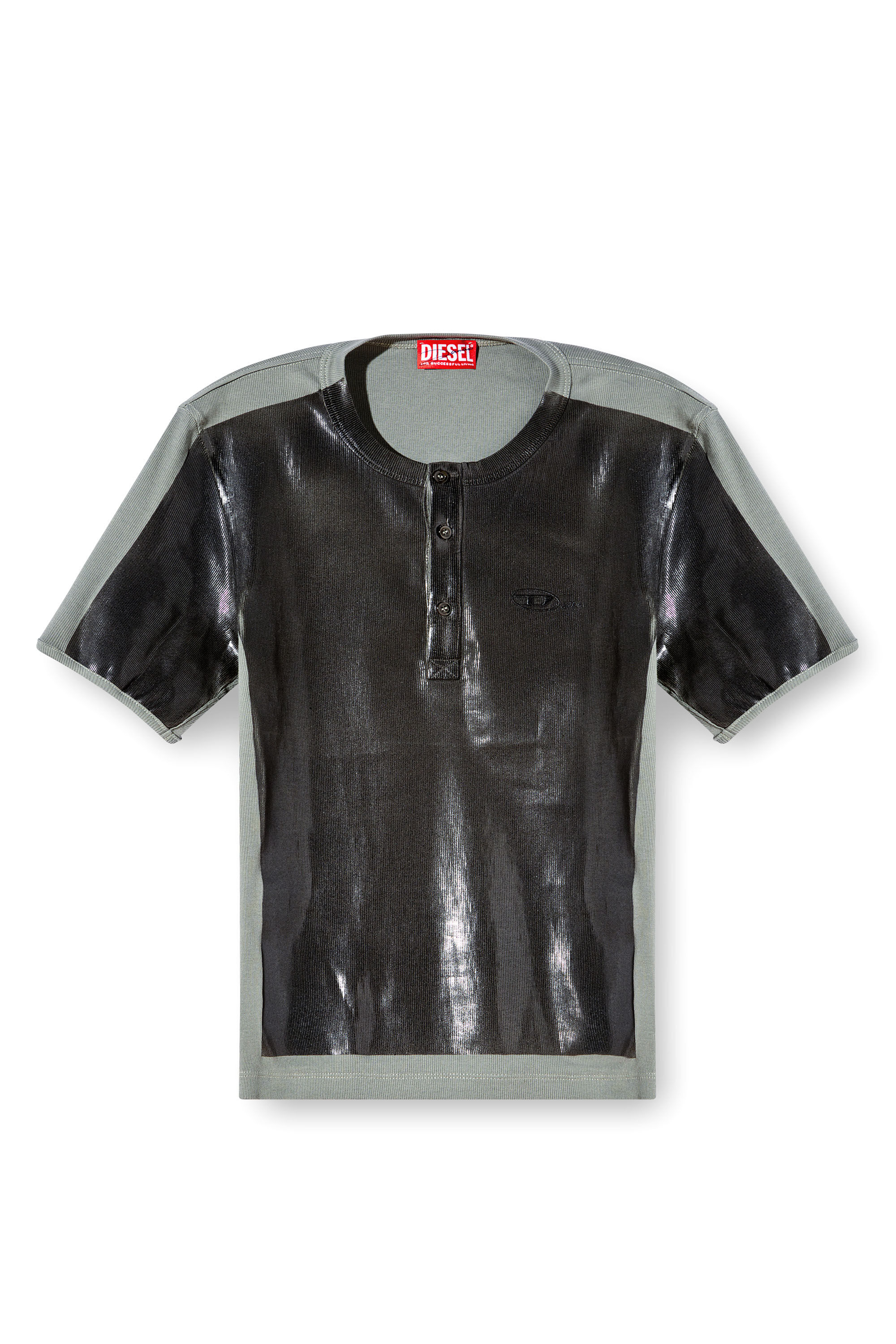Diesel - T-RIBBER-DD, Unisex Henley-T-Shirt mit beschichteter Vorderseite in Dunkelgrau - 2