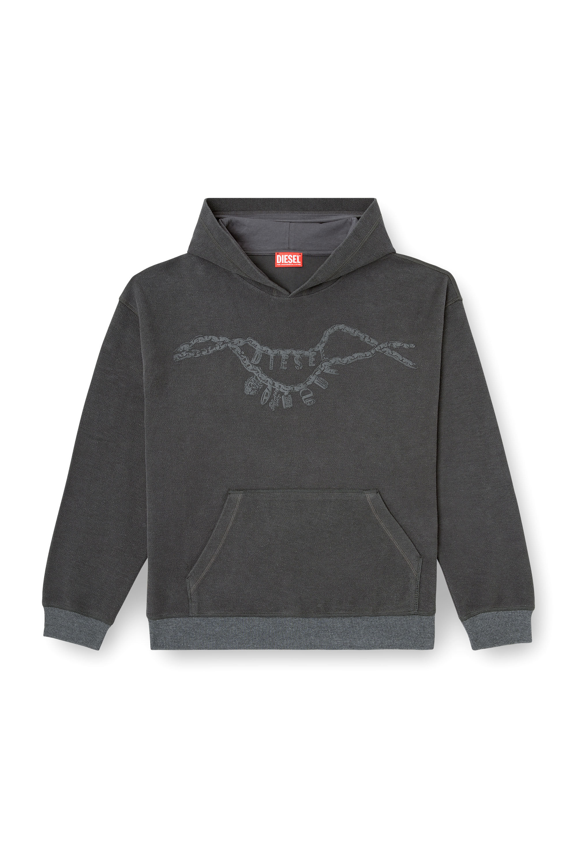 Diesel - S-BOXT-HOOD-HOSHI, Unisex Kapuzenpulli mit Anhänger-Halskette-Print in Dunkelgrau - 2