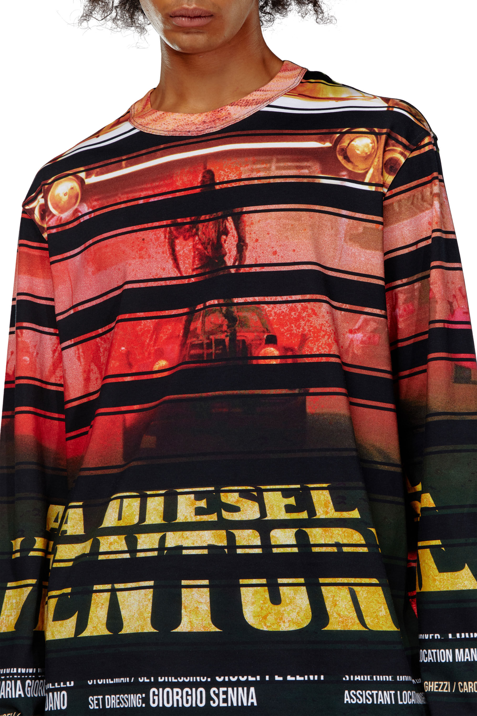 Diesel - T-CRANEUP-LS, Herren T-Shirt mit gestreiftem Film-Print in Bunt - Image 3