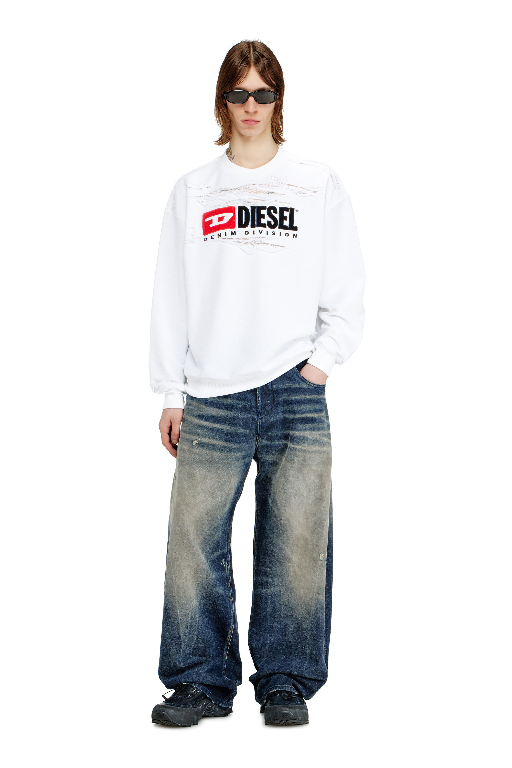 Diesel - S-BOXT-V1, Herren Sweatshirt mit Devor&eacute;-Schwebef&auml;den in null - 1