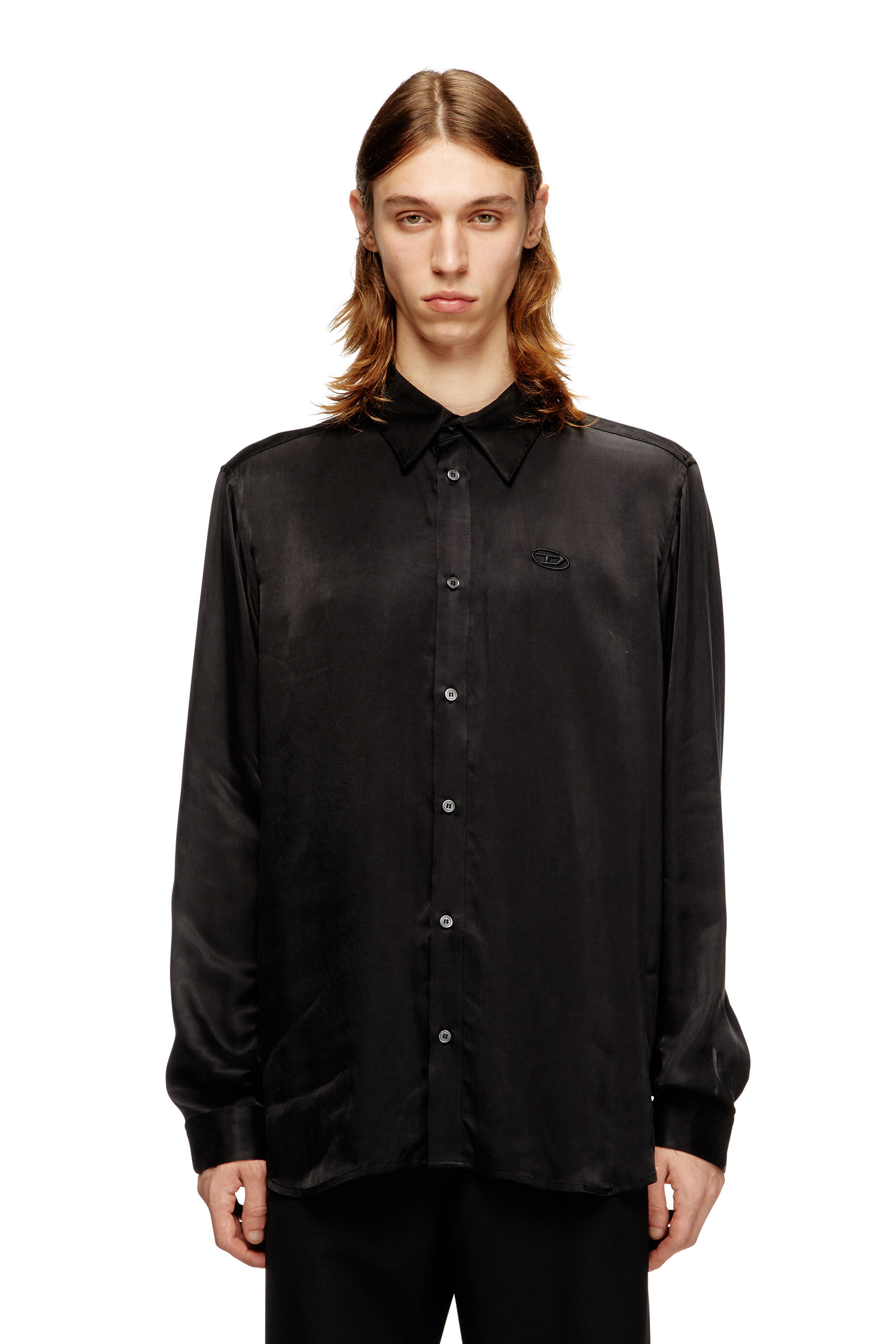 Diesel - S-SIMPLY-AJFU, Herren Hemd aus Cupro mit eingesticktem Logo in null - 2