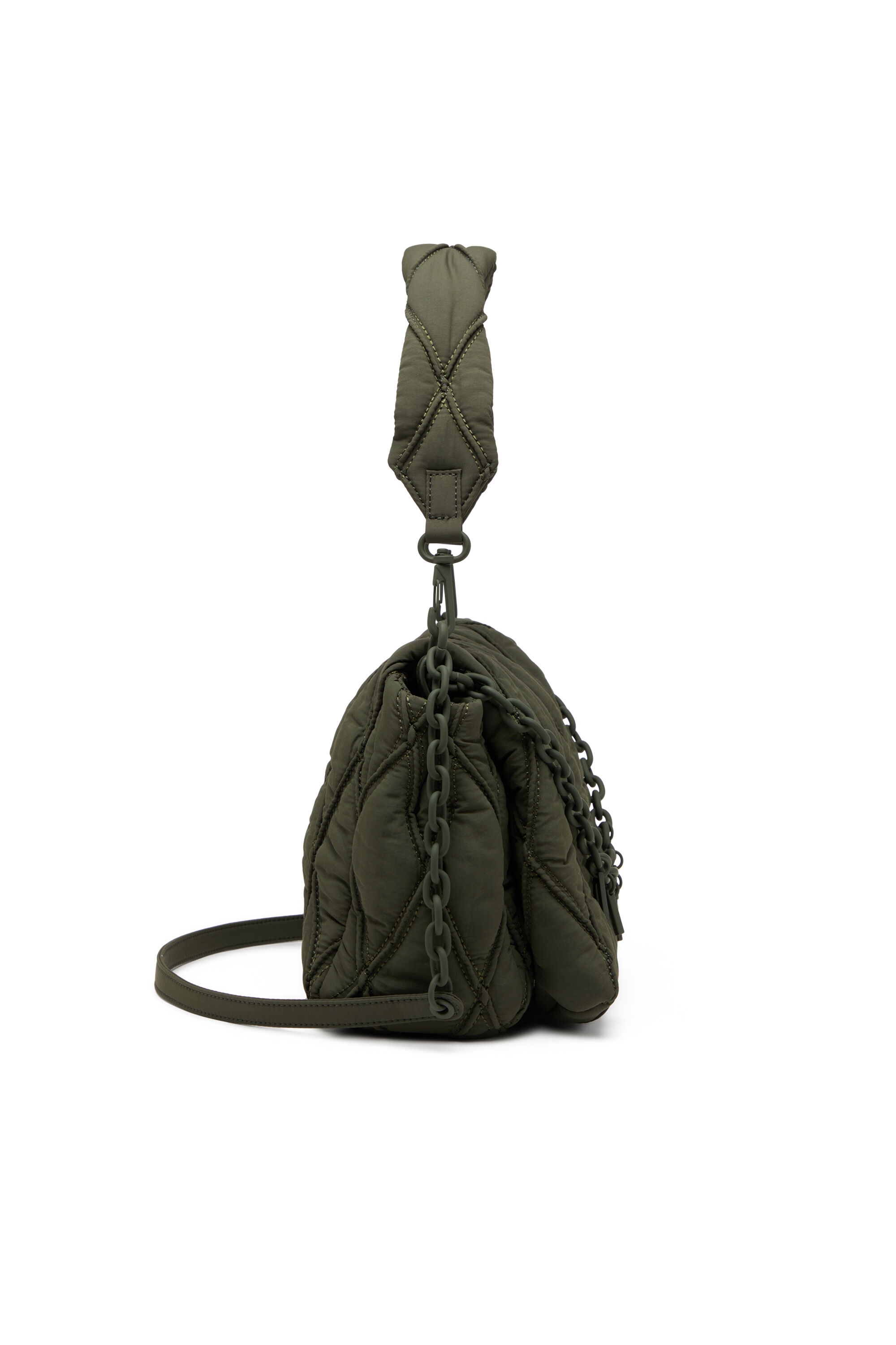 Diesel - CHARM-D SHOULDER M, Damen Charm-D M-Schultertasche aus gestepptem Nylon in Dunkelgrün - 4