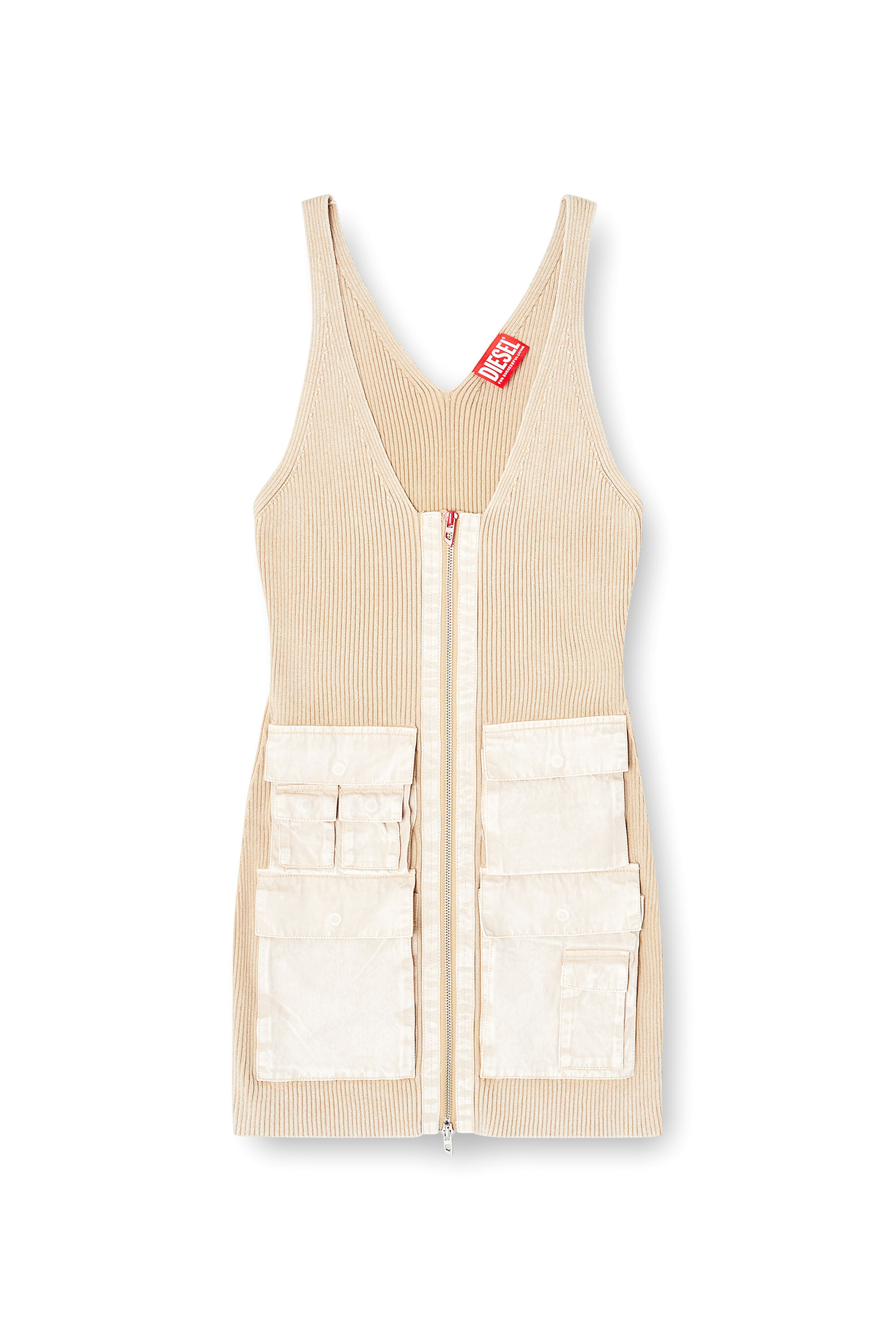 Diesel - M-GABRIELLE, Damen Rippenstrick-Kleid mit Cargotaschen in null - 2