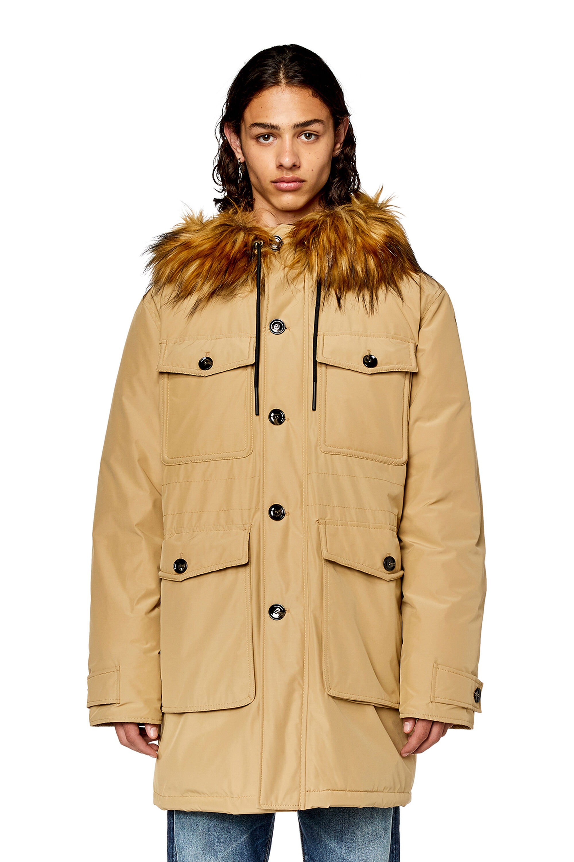Diesel - W-JORGY, Herren Wattierter Parka mit Flauschkante an der Kapuze in Hellbraun - 5