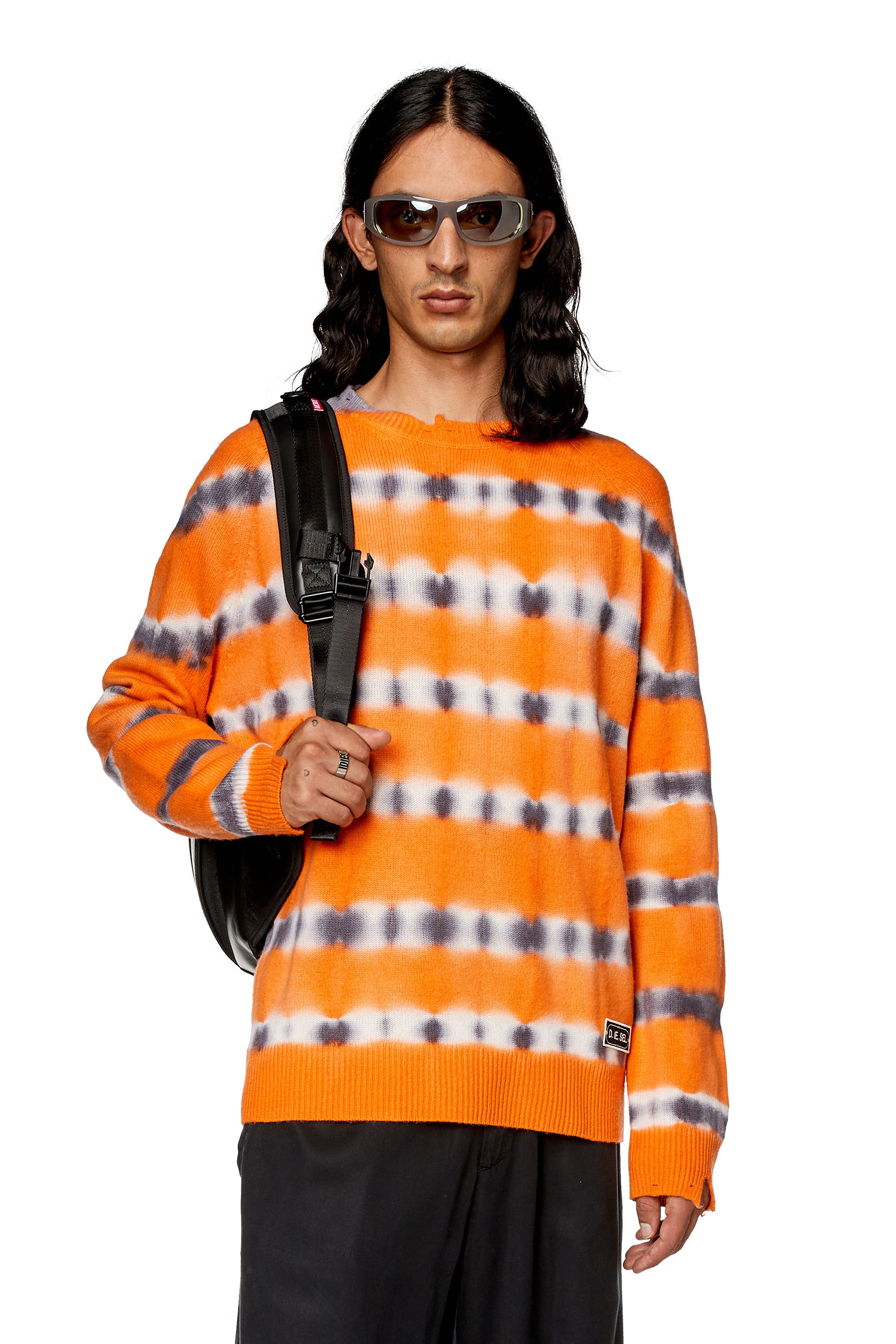 Diesel - K-RO, Herren Pullover aus Woll-Jersey in Batik-Optik in Orange - 3