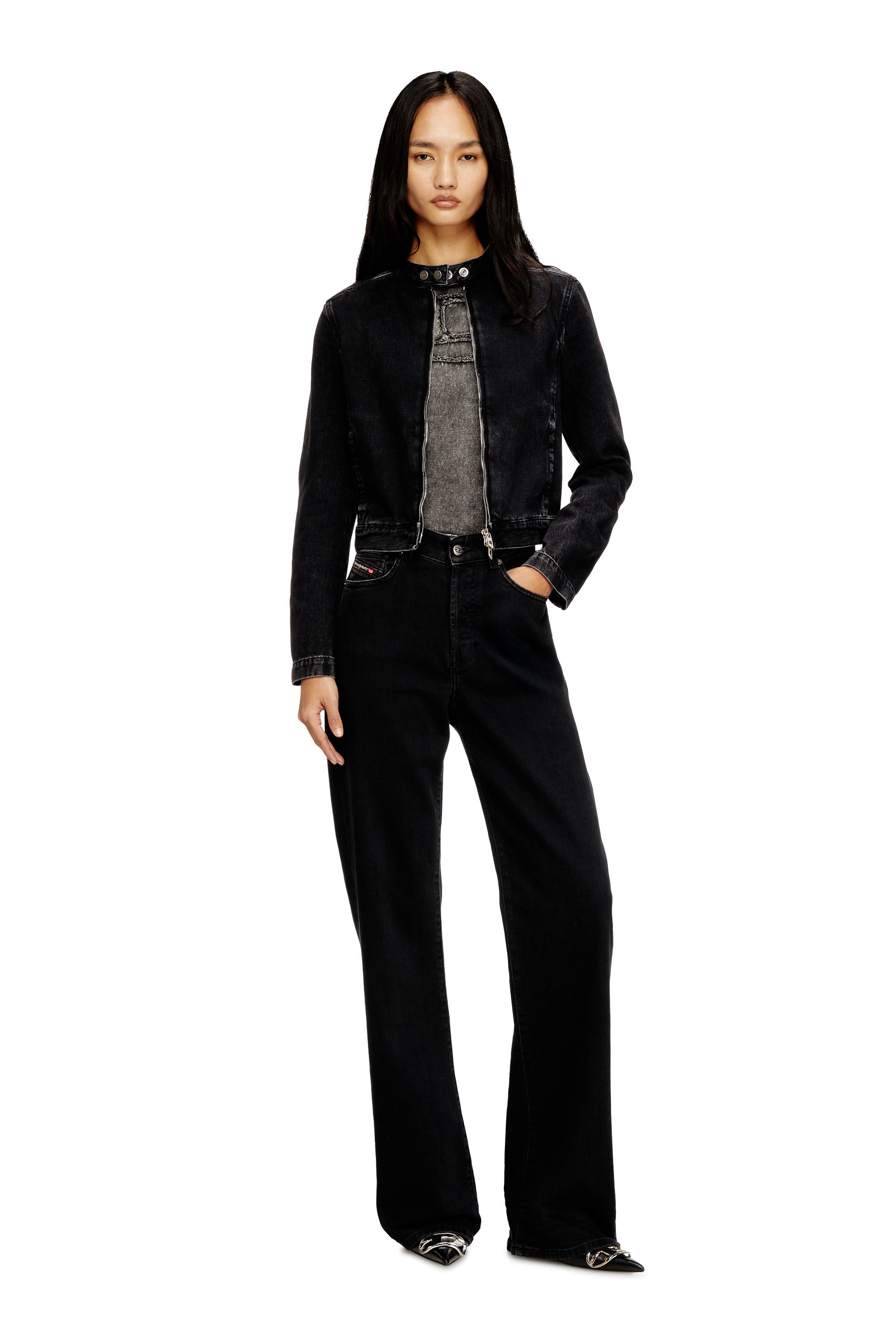 Diesel - DE-MORNIN, Damen Motorradjacke aus Denim in Clean-Wash-Denim in Schwarz - 1