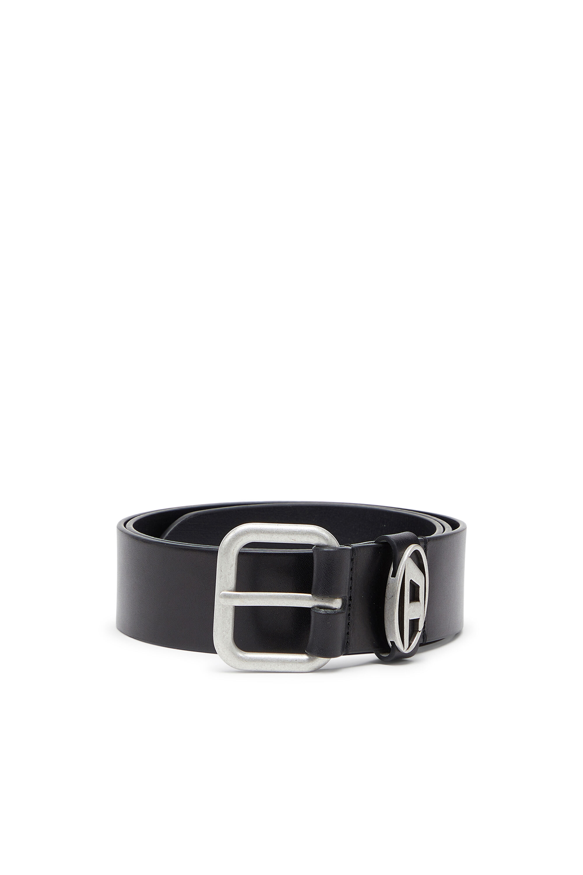 Diesel - B-1DR OVAL D LOOP, Unisex 4 cm breiter Lederg&uuml;rtel mit Metallschnalle in Schwarz - 1