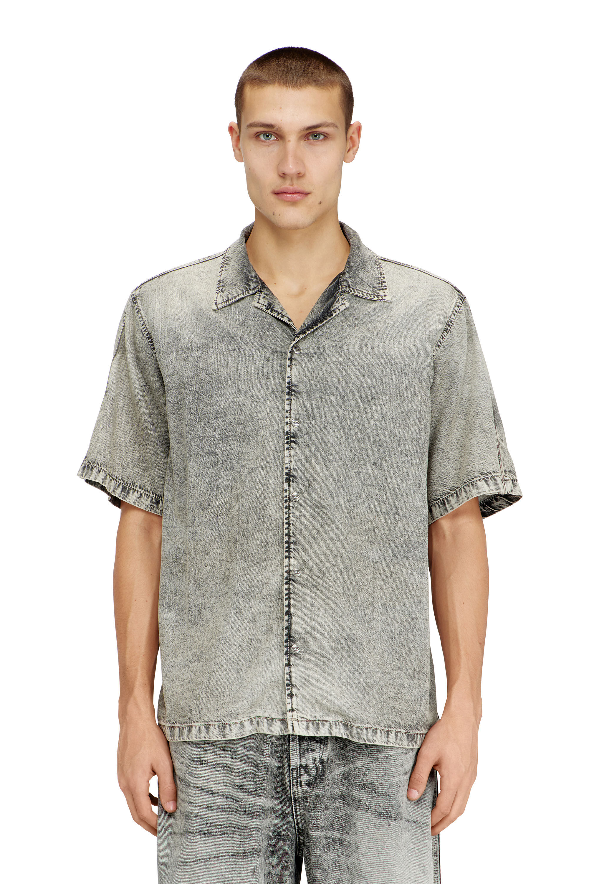 Diesel - D-NABIL-S8, Man's Short-sleeve shirt in fluid treated denim in null - 2