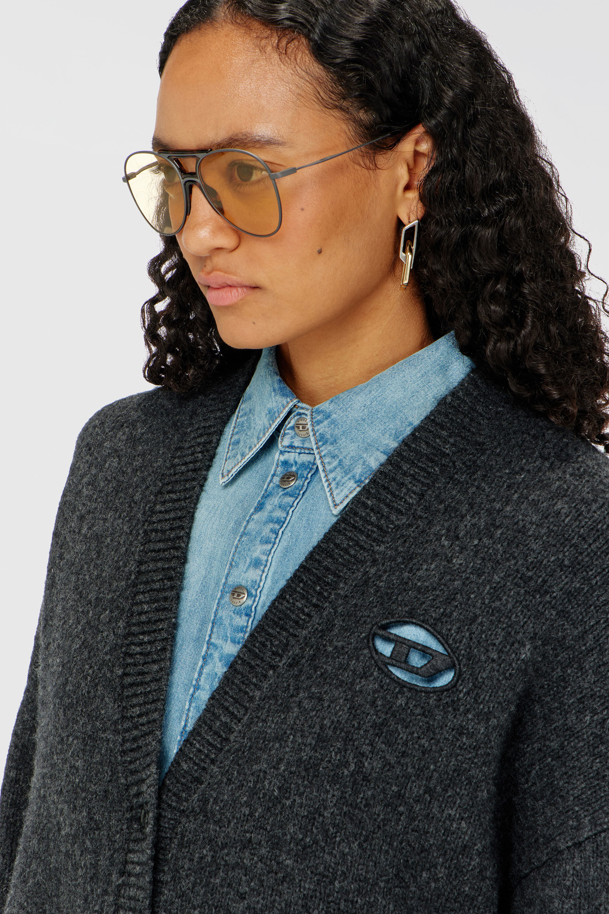 Diesel - M-AREELA, Damen Cardigan aus Woll- und Alpakamischung in Schwarz/Grau - 5