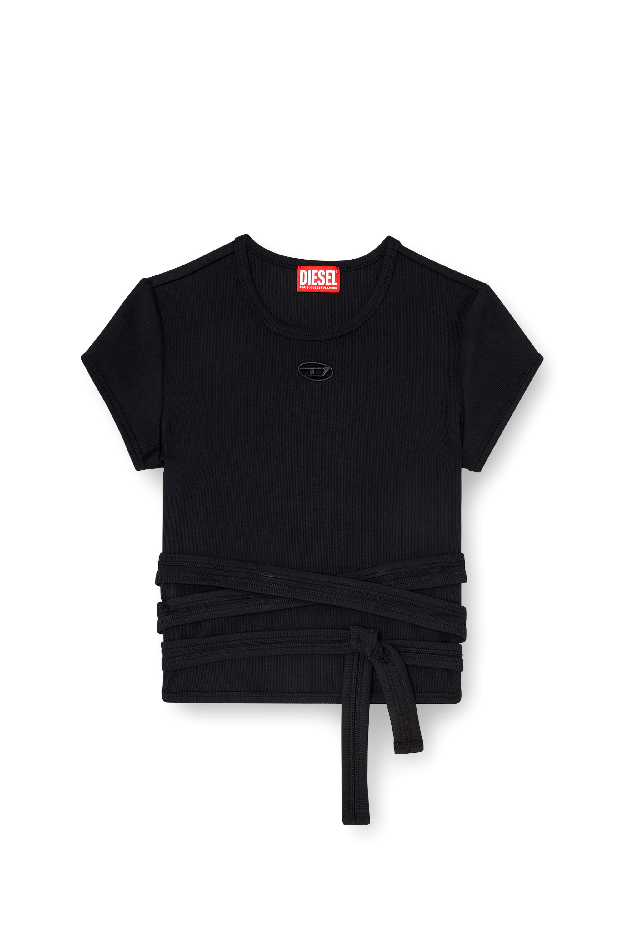 Diesel - T-BUNNY-TAIL-S1, Damen Geripptes Top mit Wickelschn&uuml;ren in Schwarz - 2