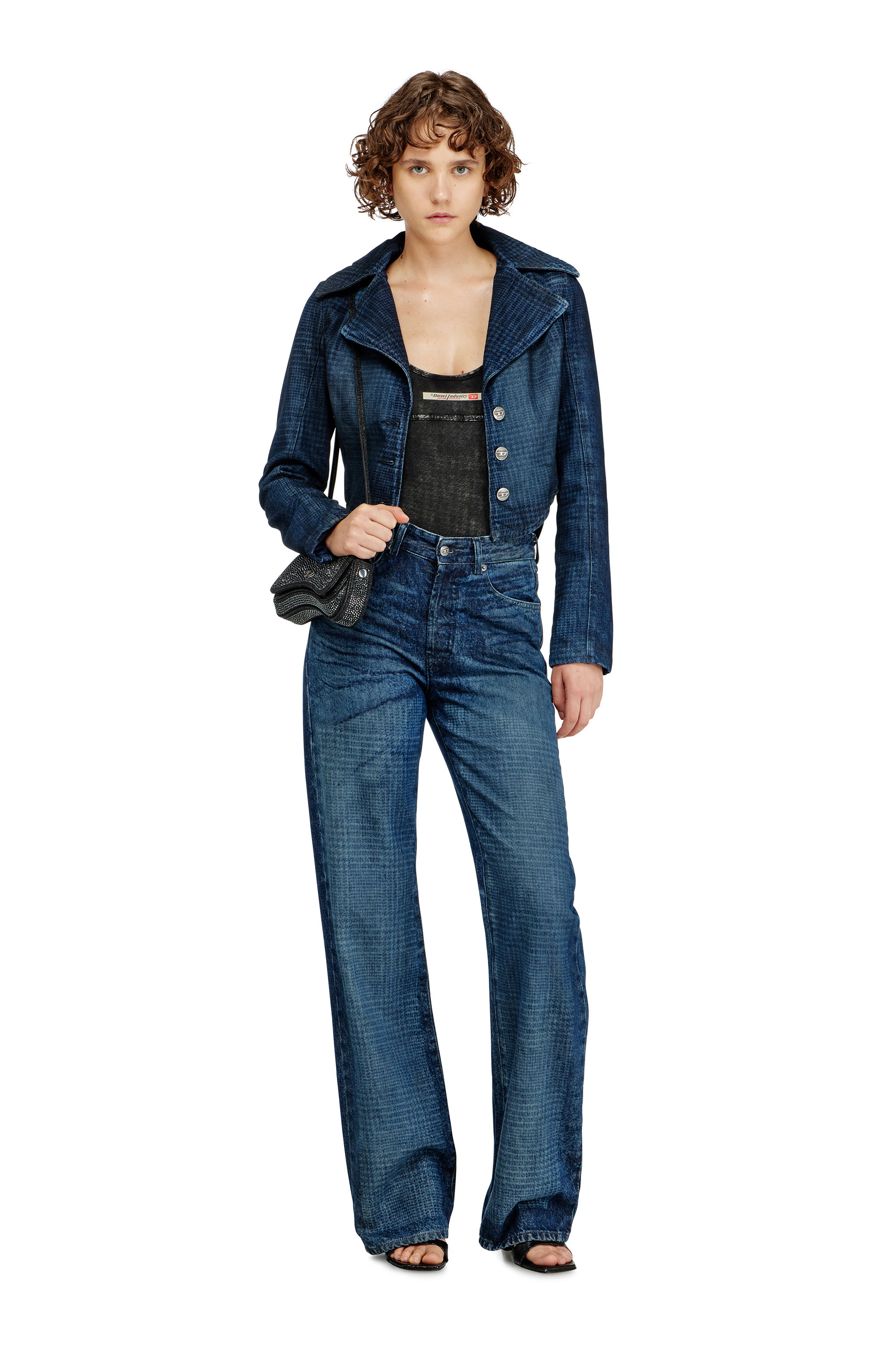 Diesel - PHOEBE-DNM, Damen Baumwoll-Body mit Hahnentrittmuster in Dunkelgrau - 4