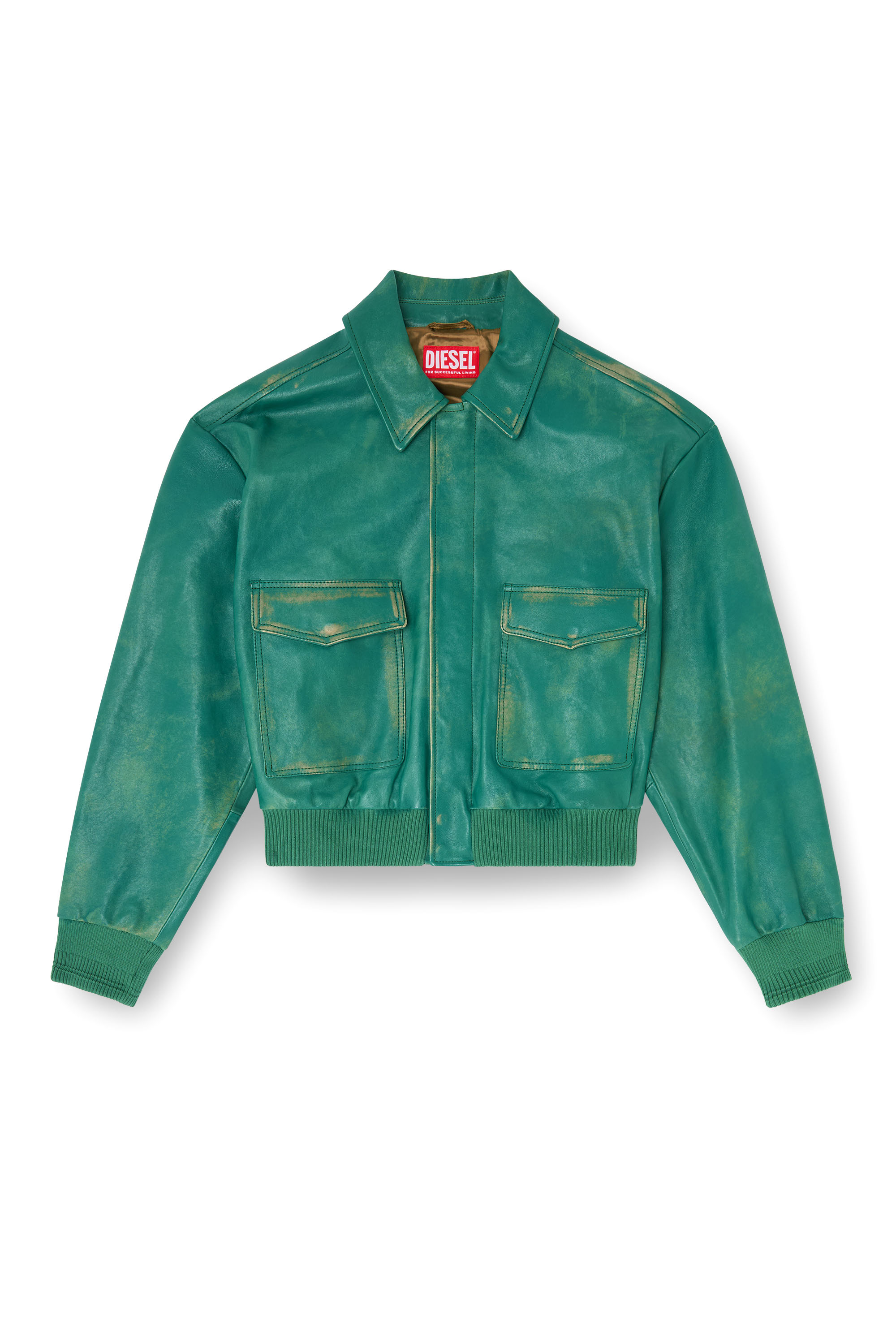Diesel - L-UMAN, Herren Aviator-Jacke aus behandeltem Leder in Gr&uuml;n - 2