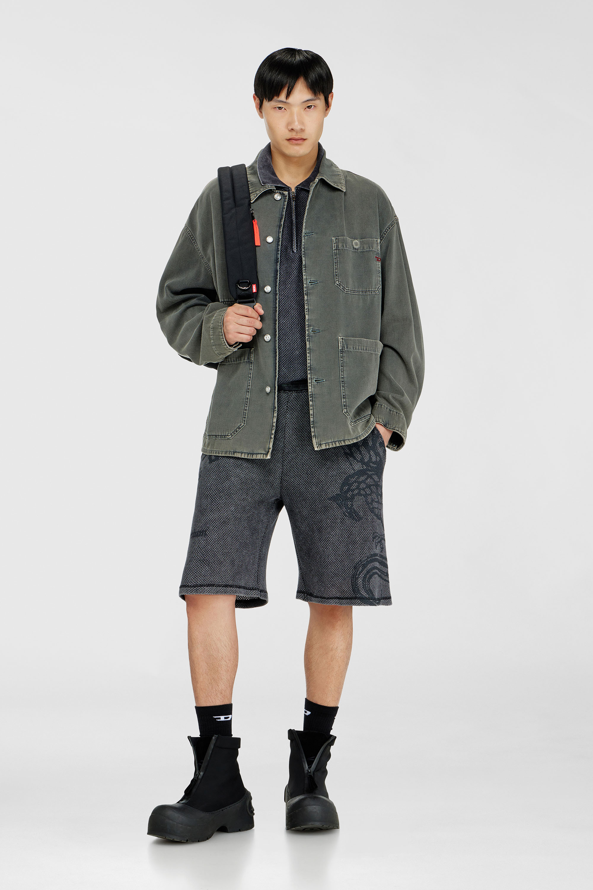 Diesel - P-ERRY, Man's Mesh cotton sweatshorts with prints in Grey - 1