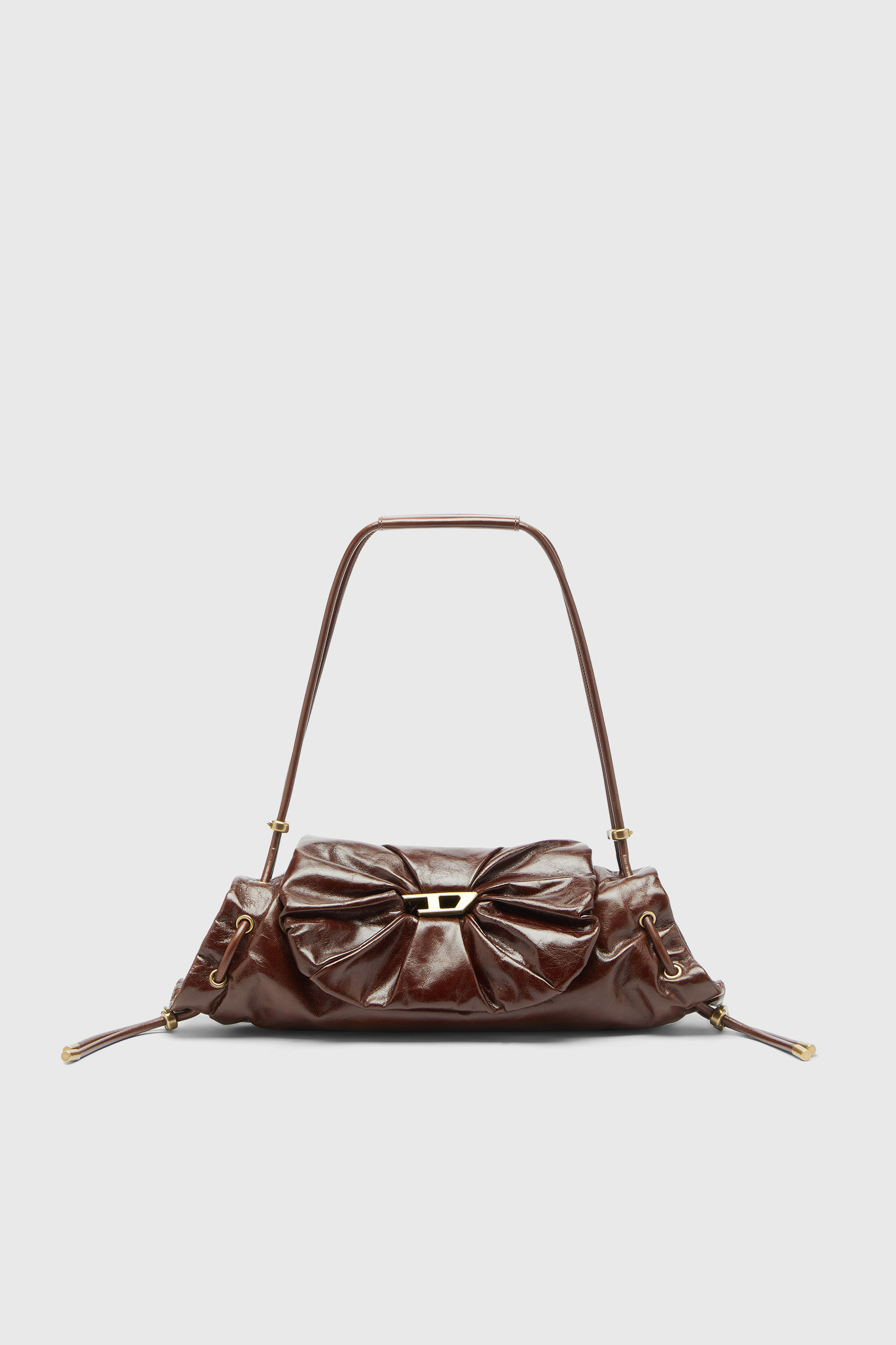 Diesel - SCRUNCH-D SHOULDER S, Woman's Scrunch-D-Small shoulder bag in shiny scrunched leather in Brown - 1