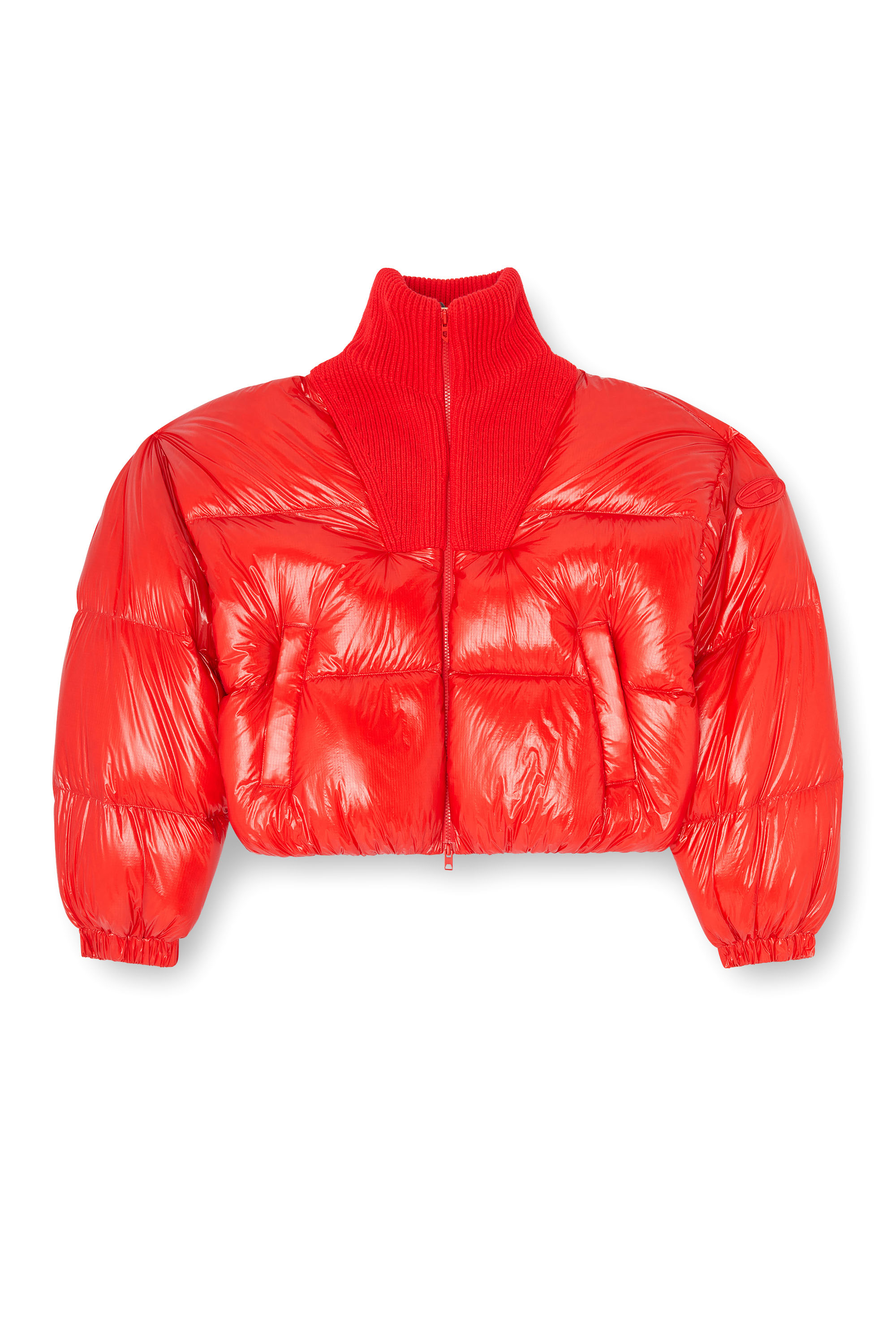 Diesel - W-ARRIOR, Damen Daunen-Steppjacke aus Ripstop mit Strickkragen in Rot - 3