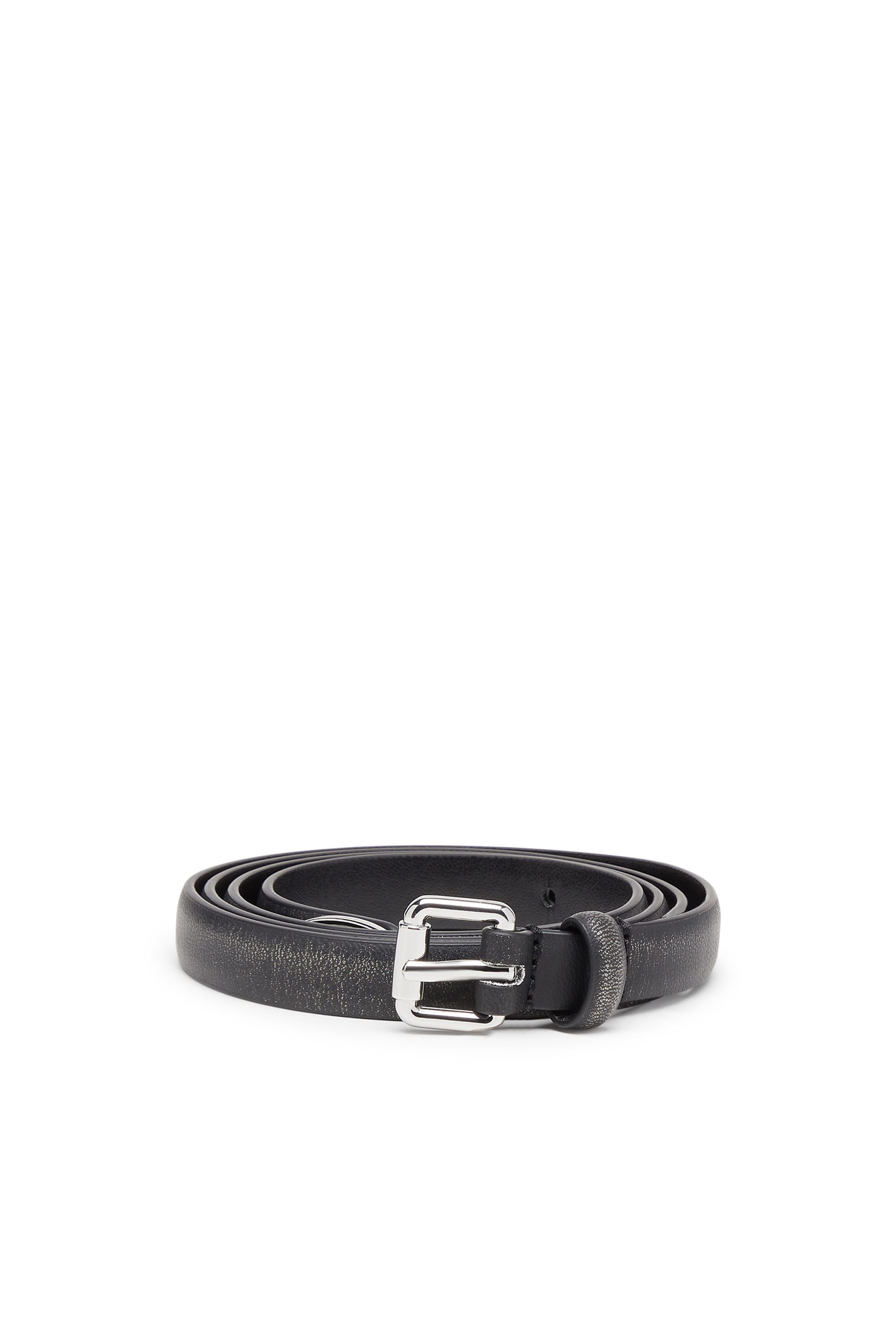 Diesel - B-DD-TIP, Damen Gürtel 1,4 cm mit schmaler Schnalle in Schwarz/Silber - 1