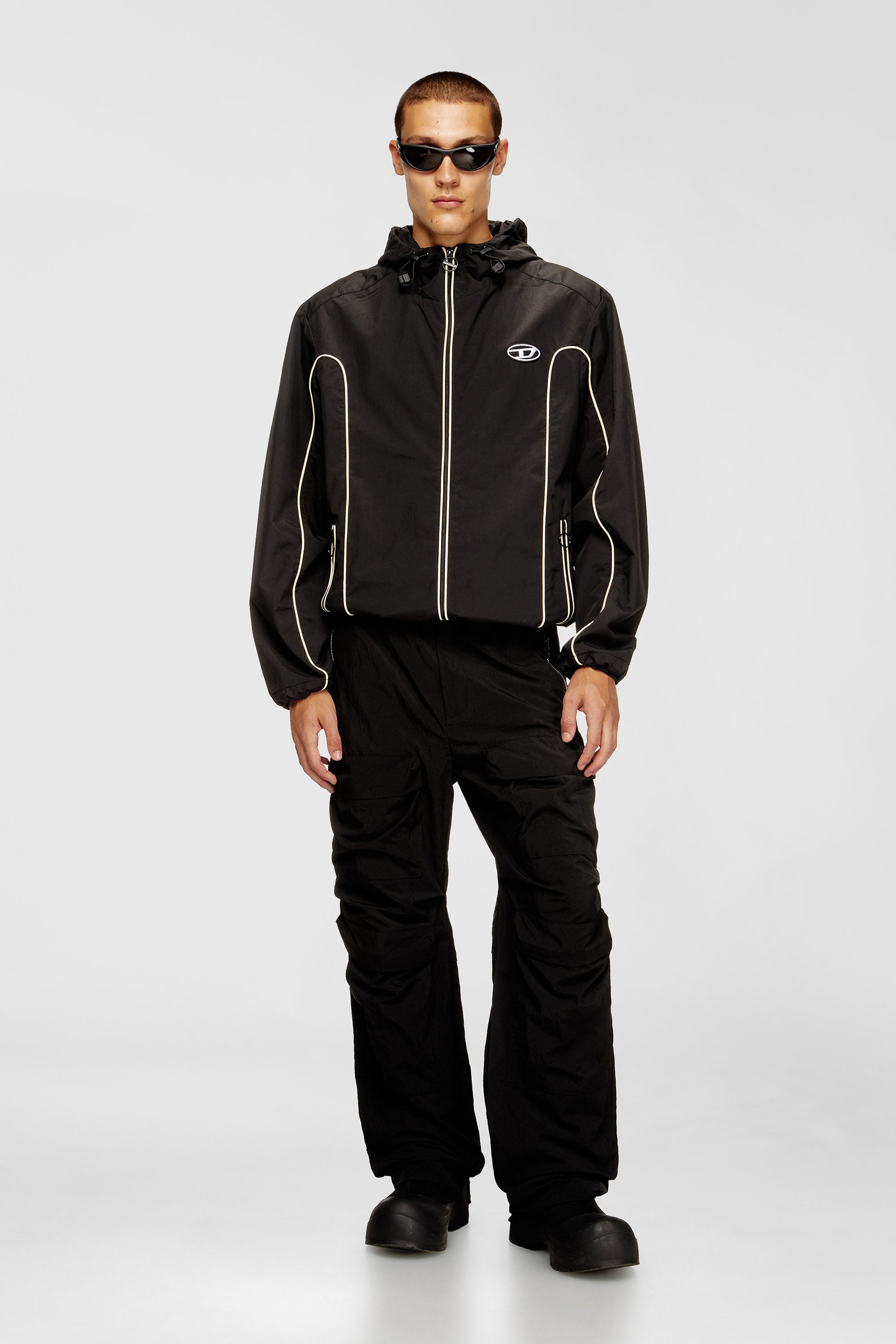 Diesel - J-HIVES, Man's Windbreaker with contrast piping in Black - 1