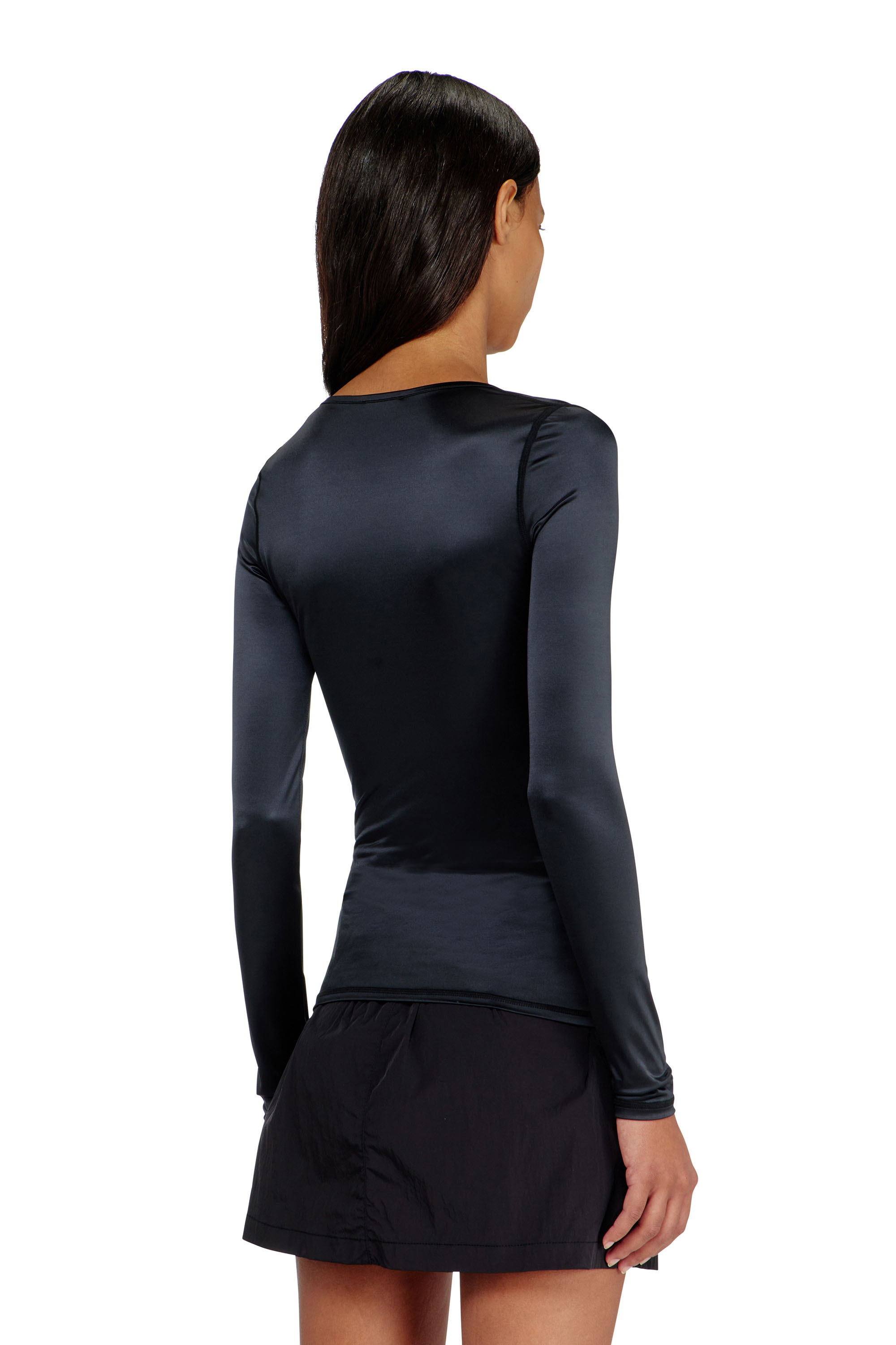 Diesel - T-ELPHIN-LS, Damen Nylon slim top mit Rundhalsausschnitt und Logo Oval D Stickerei in Schwarz - 4