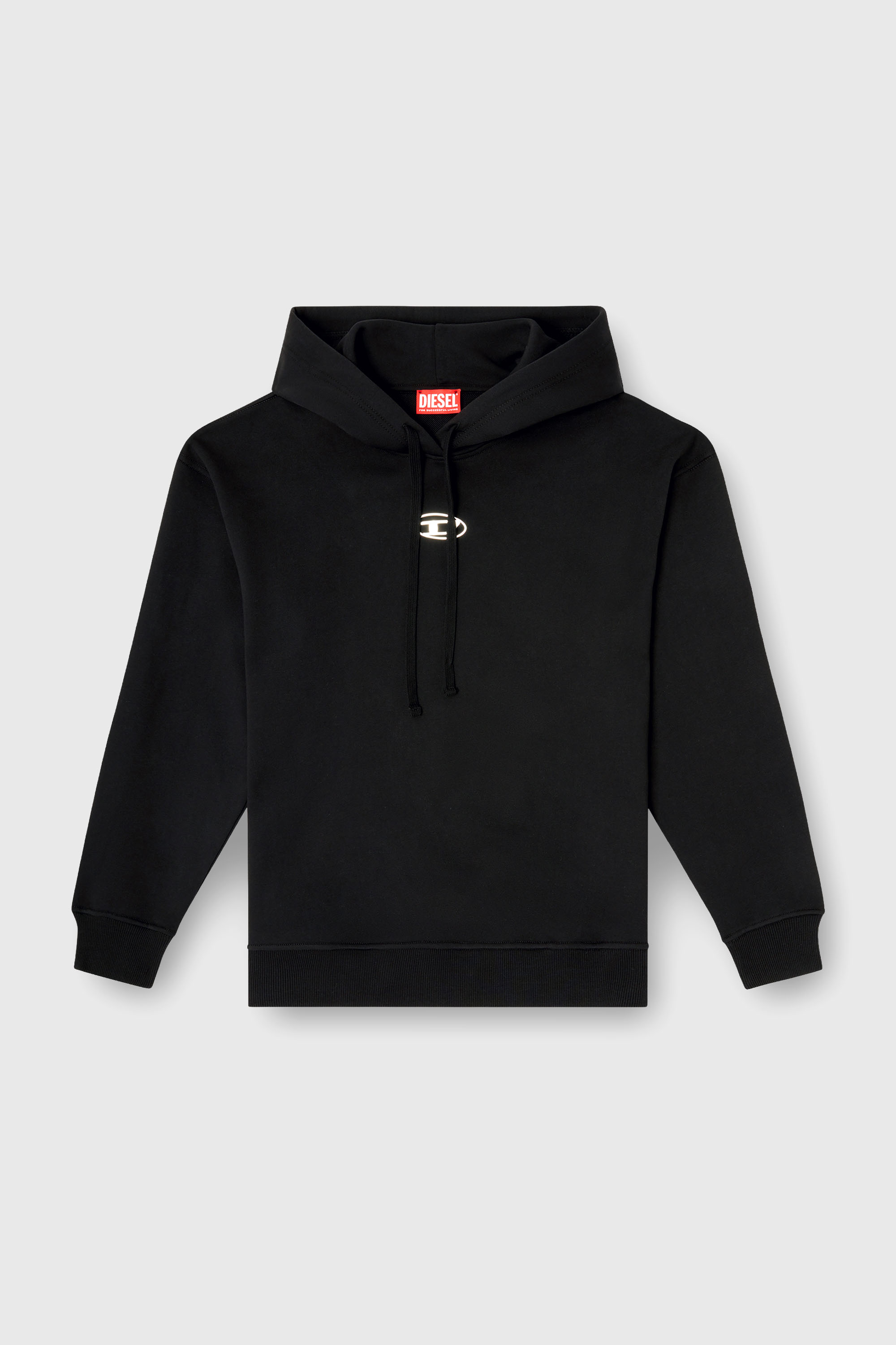 Diesel - F-BUXT-HOOD-OD, Damen Kapuzenpullover mit Oval D-Logo mit Metall-Effekt in Schwarz - 2
