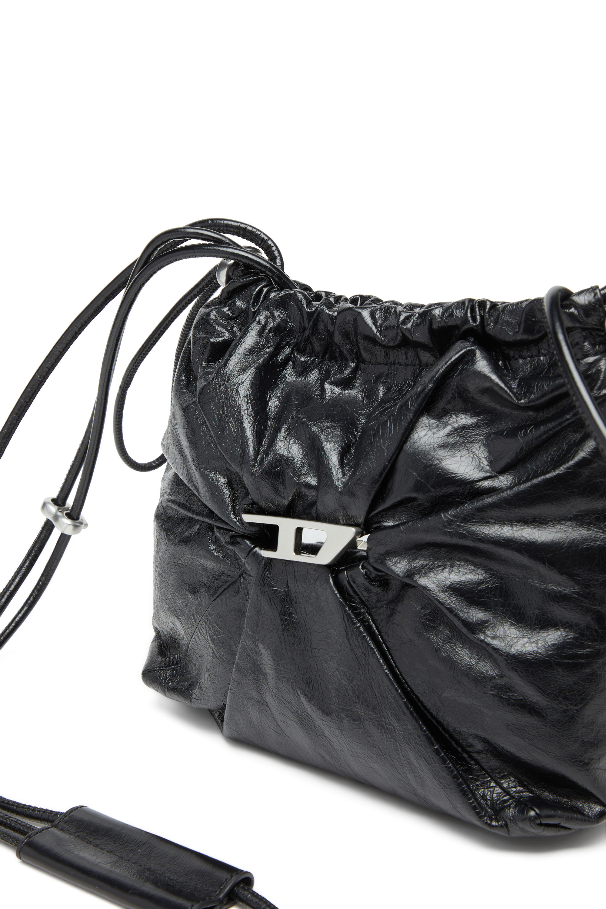 Diesel - SCRUNCH-D BUCKET, Damen Beuteltasche aus glänzendem zerknittertem Leder in Schwarz - 5