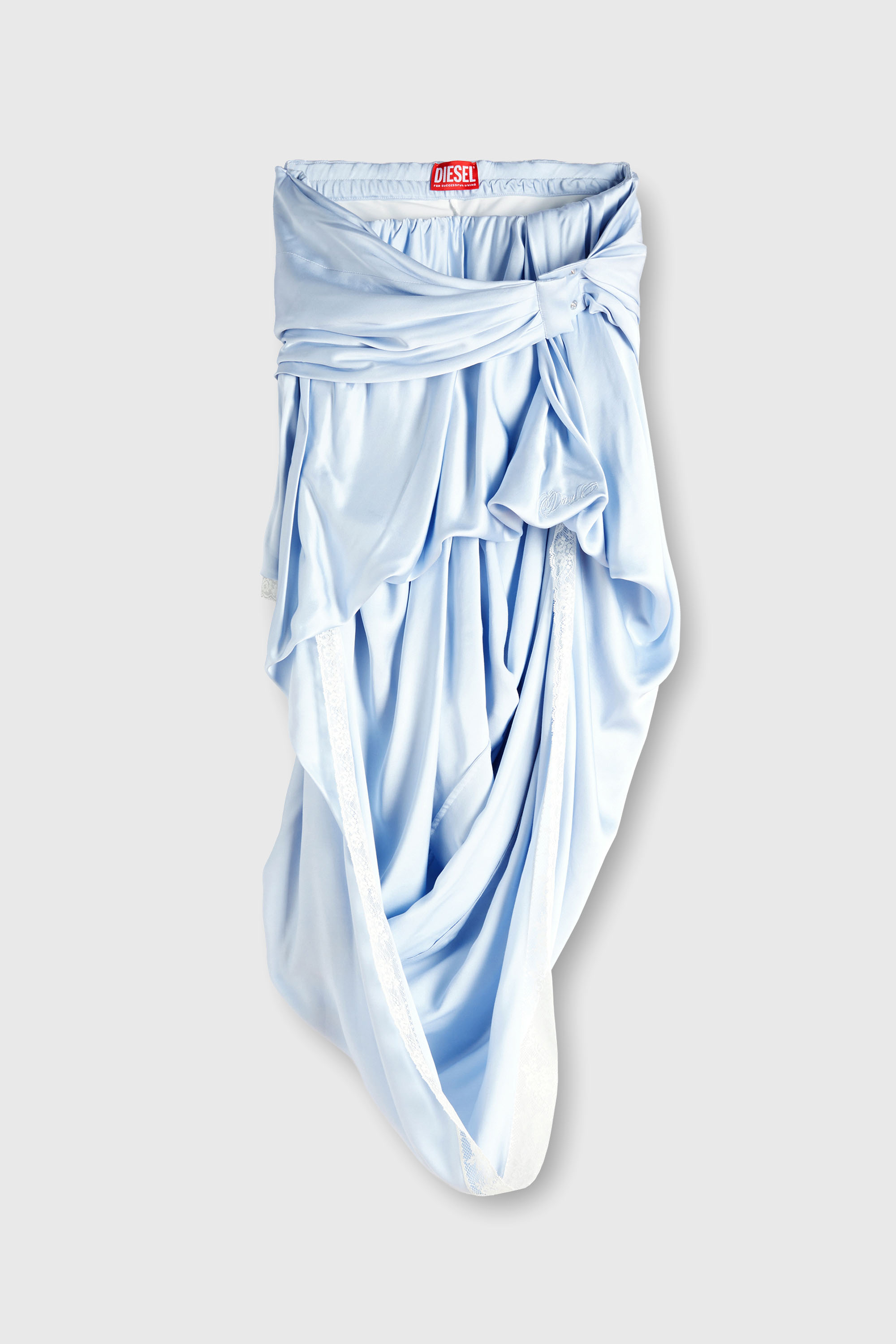 Diesel - O-WANDA, Woman's Draped satin midi skirt with lace trim in Light Blue - 2