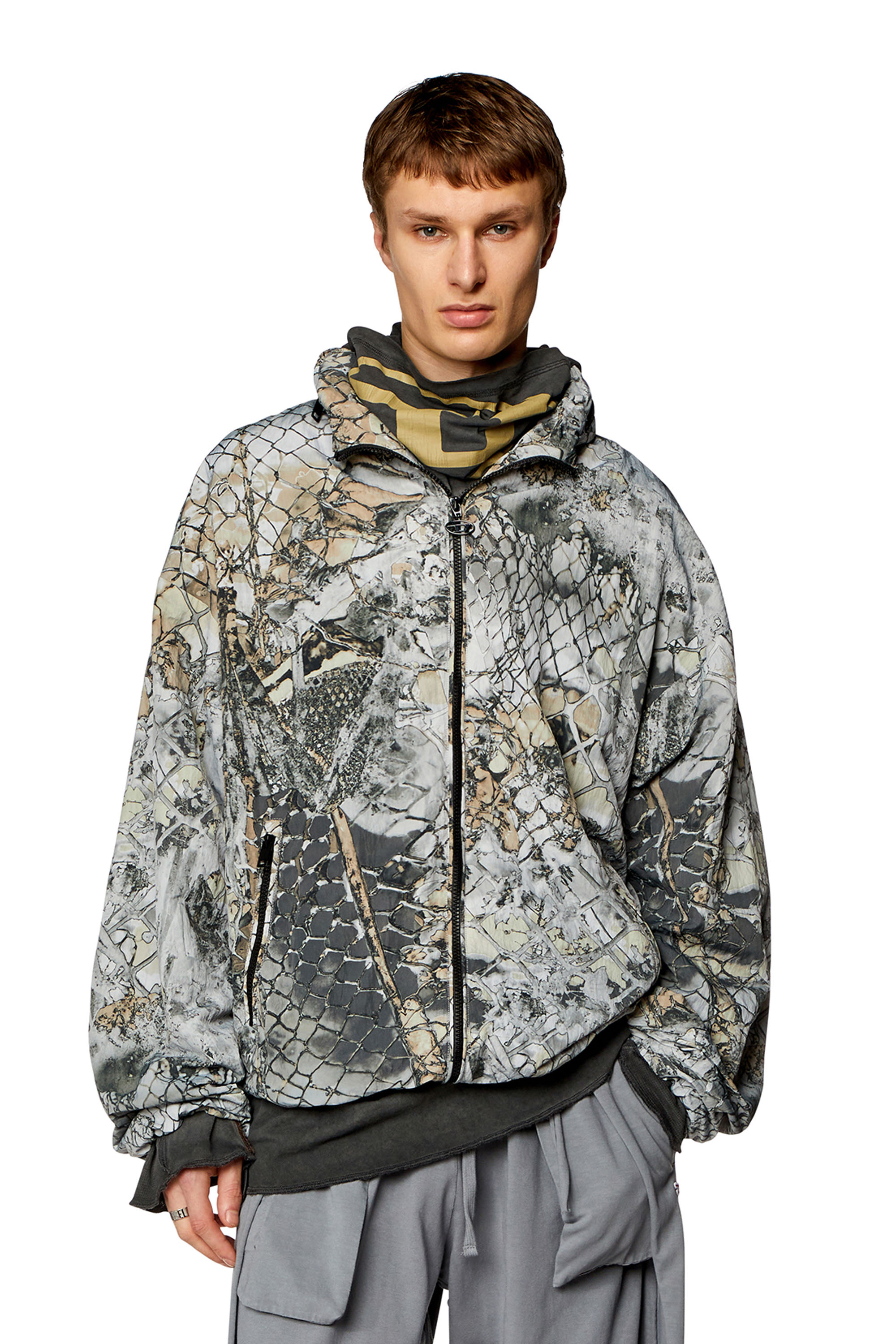 Diesel - J-DORSETT, Man's Windbreaker with abstract print in Grey - 3