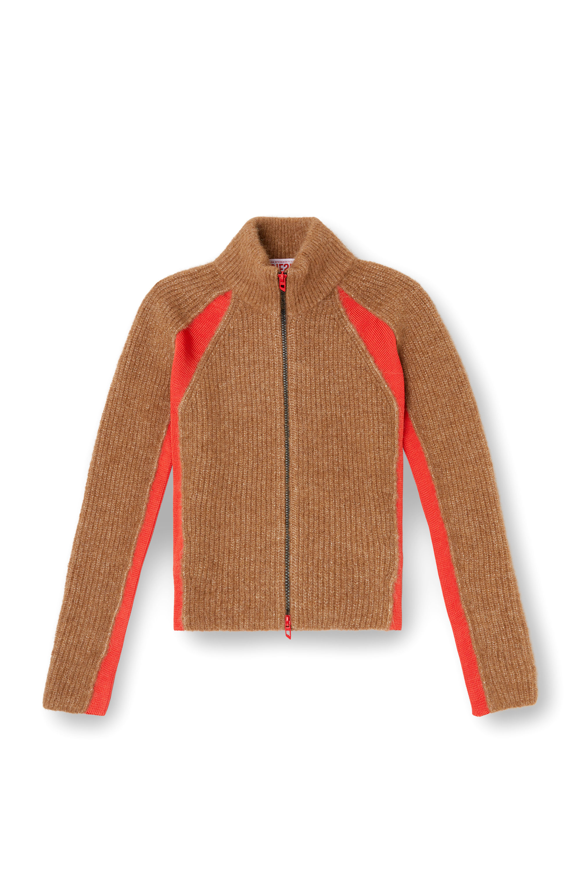 Diesel - M-LOUISE, Damen Strickjacke aus Alpakamischung mit kontrastierenden Einsätzen in Braun - 3