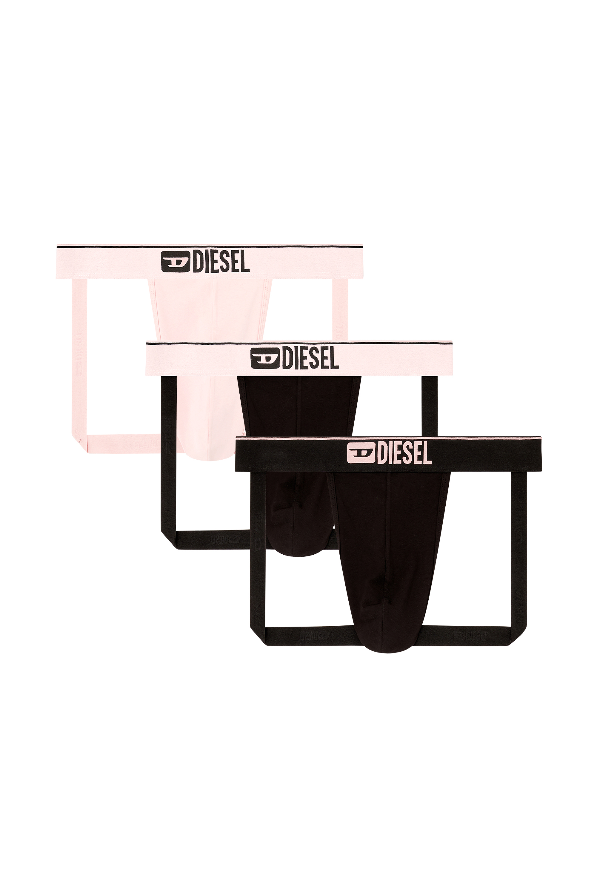 Diesel - UMBR-JOCKYTHREEPACK, Herren Jockstraps im Dreierpack mit Logo vorn in Schwarz/Rosa - 2