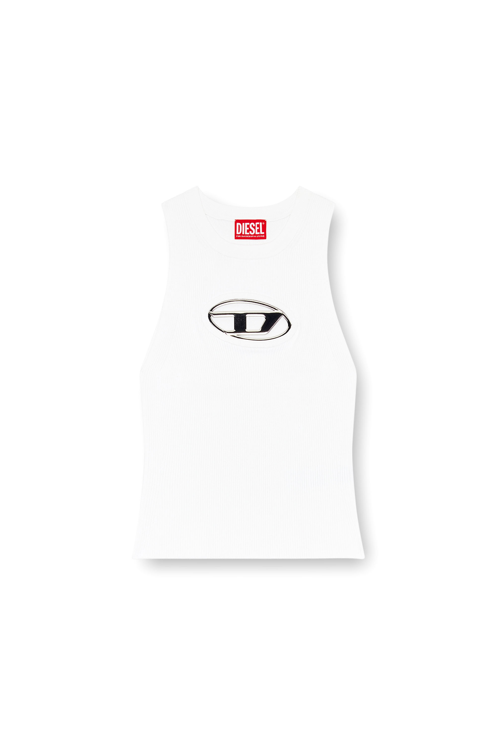 Diesel - M-ONERVA-TOP, Damen Cutout-Stricktop mit Logo-Plakette in Wei&szlig; - 2