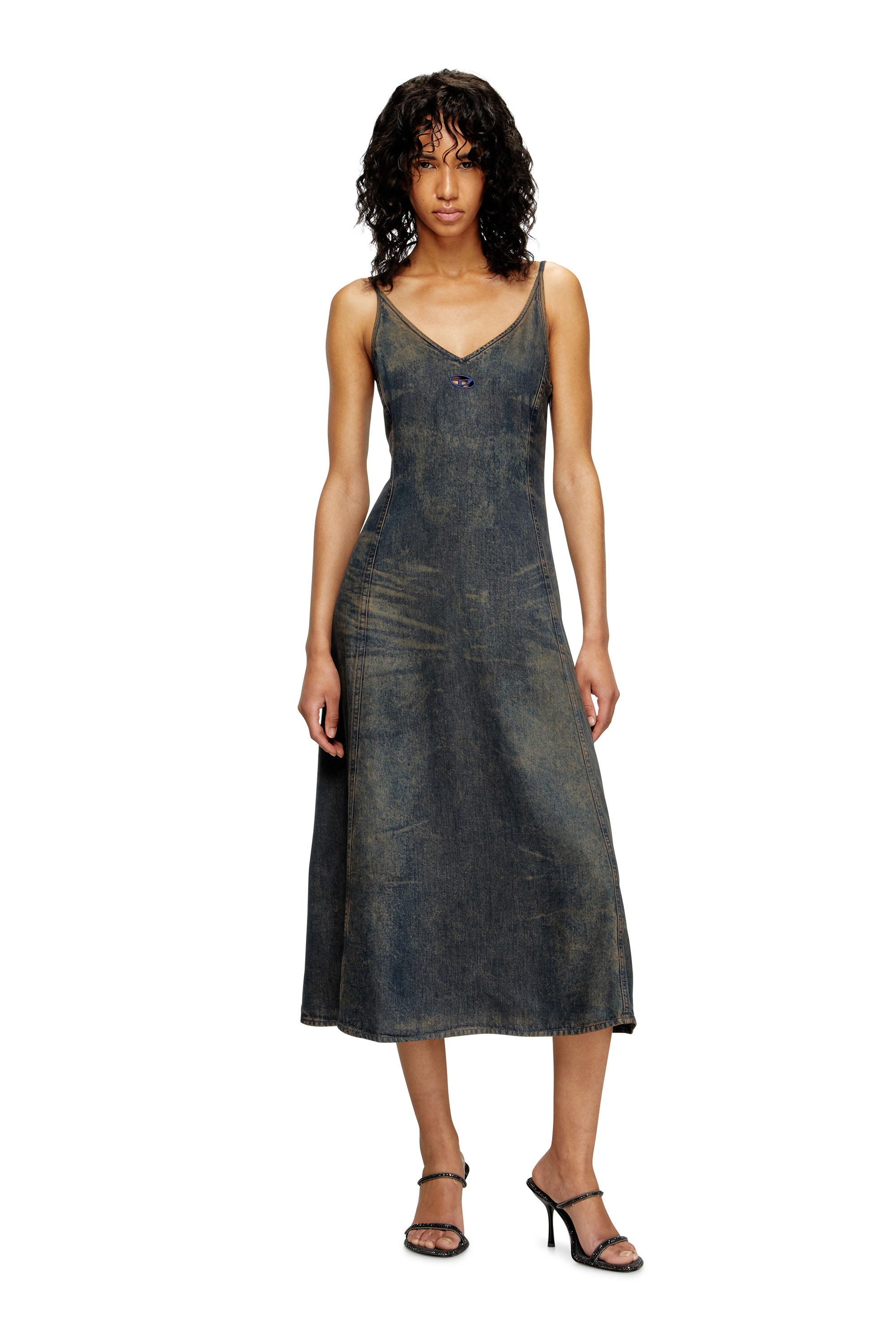 Diesel - DE-BELD-S, Woman's Midi dress in fluid dirt-effect denim in null - 2