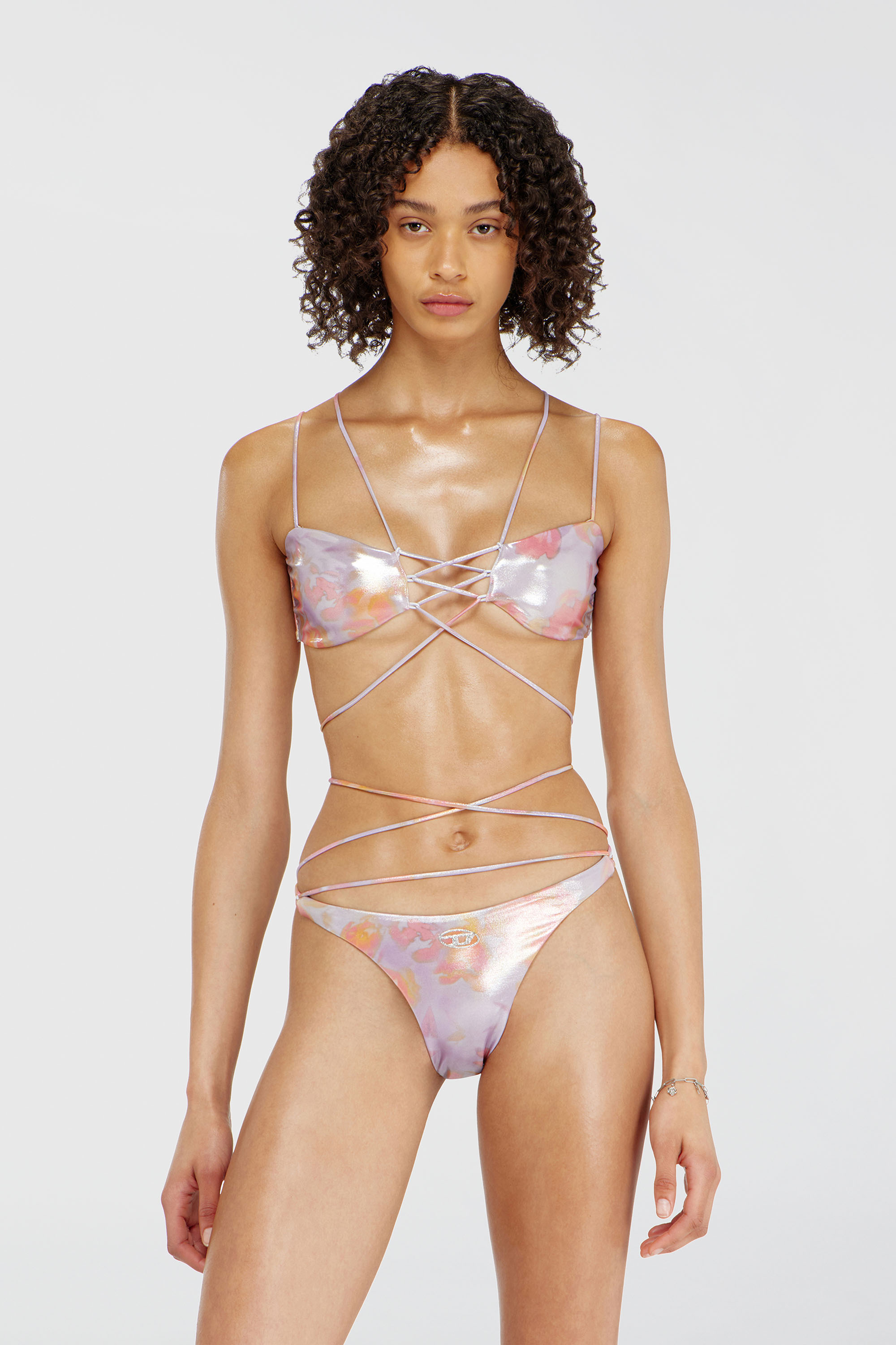 Diesel - NADINE-UTLT, Damen Metallisches Strappy-Bikini-Top mit Blumenprint in Lila - 1