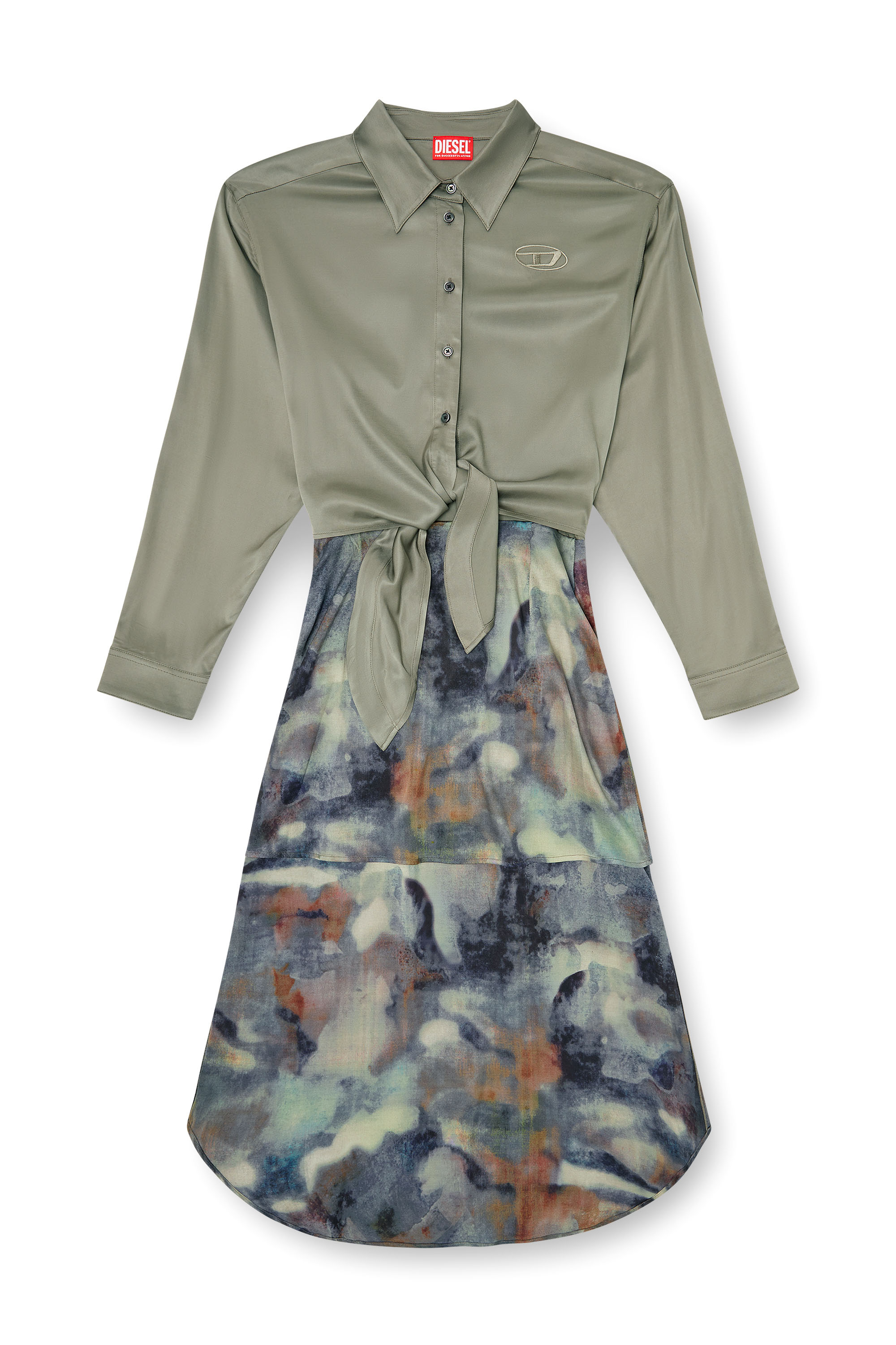 Diesel - D-ELTA, Damen Satiniertes Midikleid mit geknotetem Oberteil in Blau/Gr&uuml;n - 3