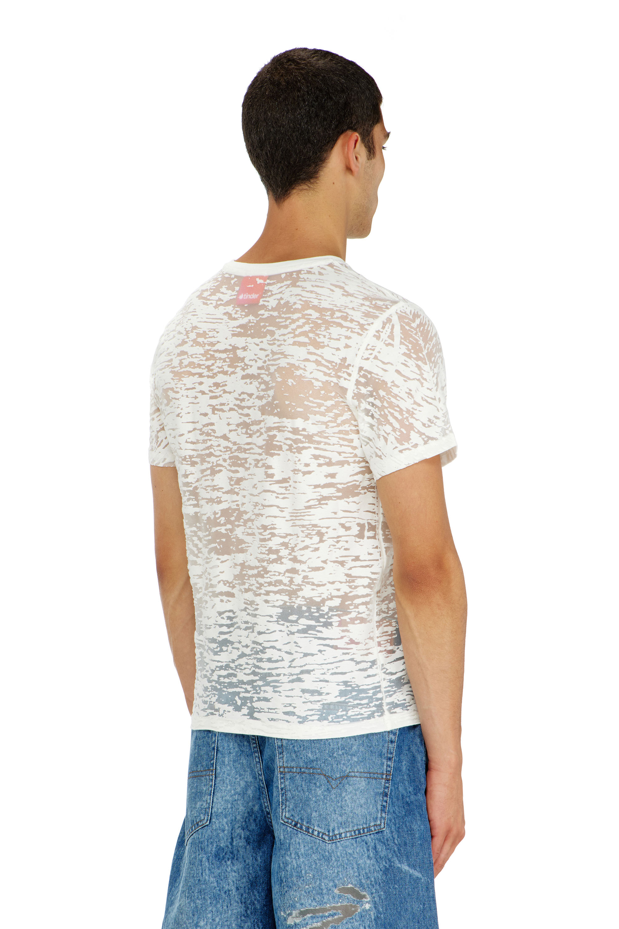 Diesel - PR-T-NOTS-MATI-R, Unisex T-shirt aus all-over devor&eacute;-Jersey in Wei&szlig; - 4
