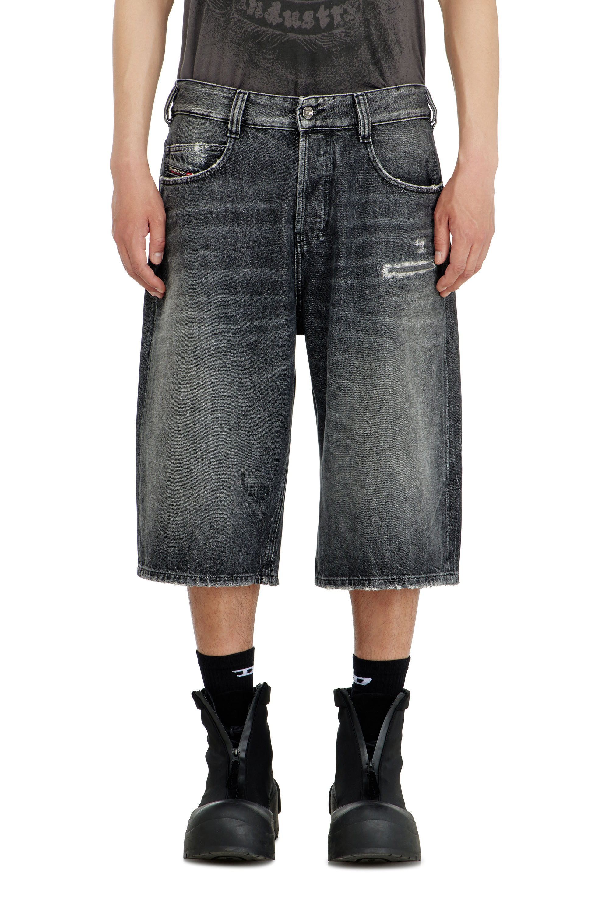 Diesel - D-ENIM-M-SHORT, Unisex Denim relaxed shorts mit Abrasionen in Dunkelgrau - 3