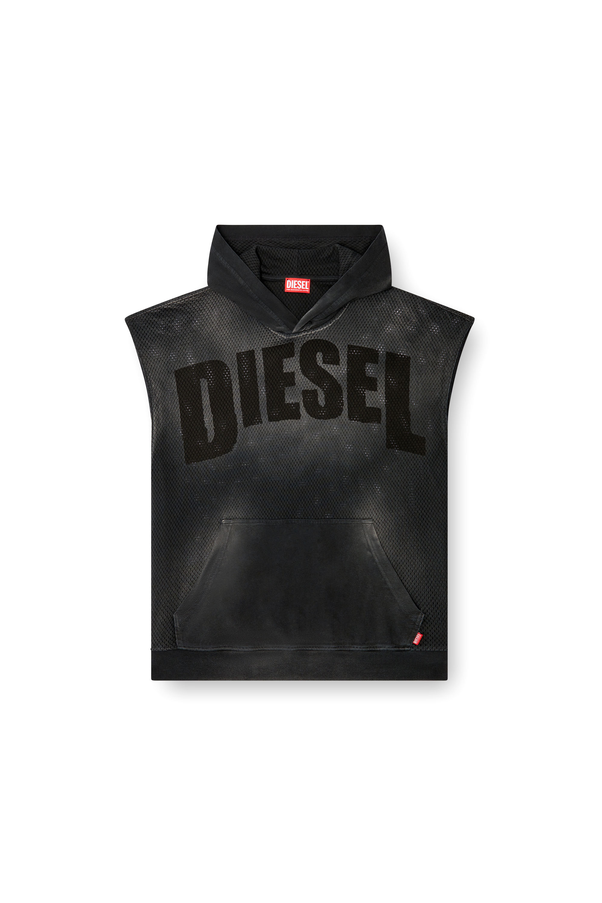 Diesel - S-BOXT-SL-MESH, Herren Ärmelloser Hoodie aus Mesh und Jersey in Schwarz - 4