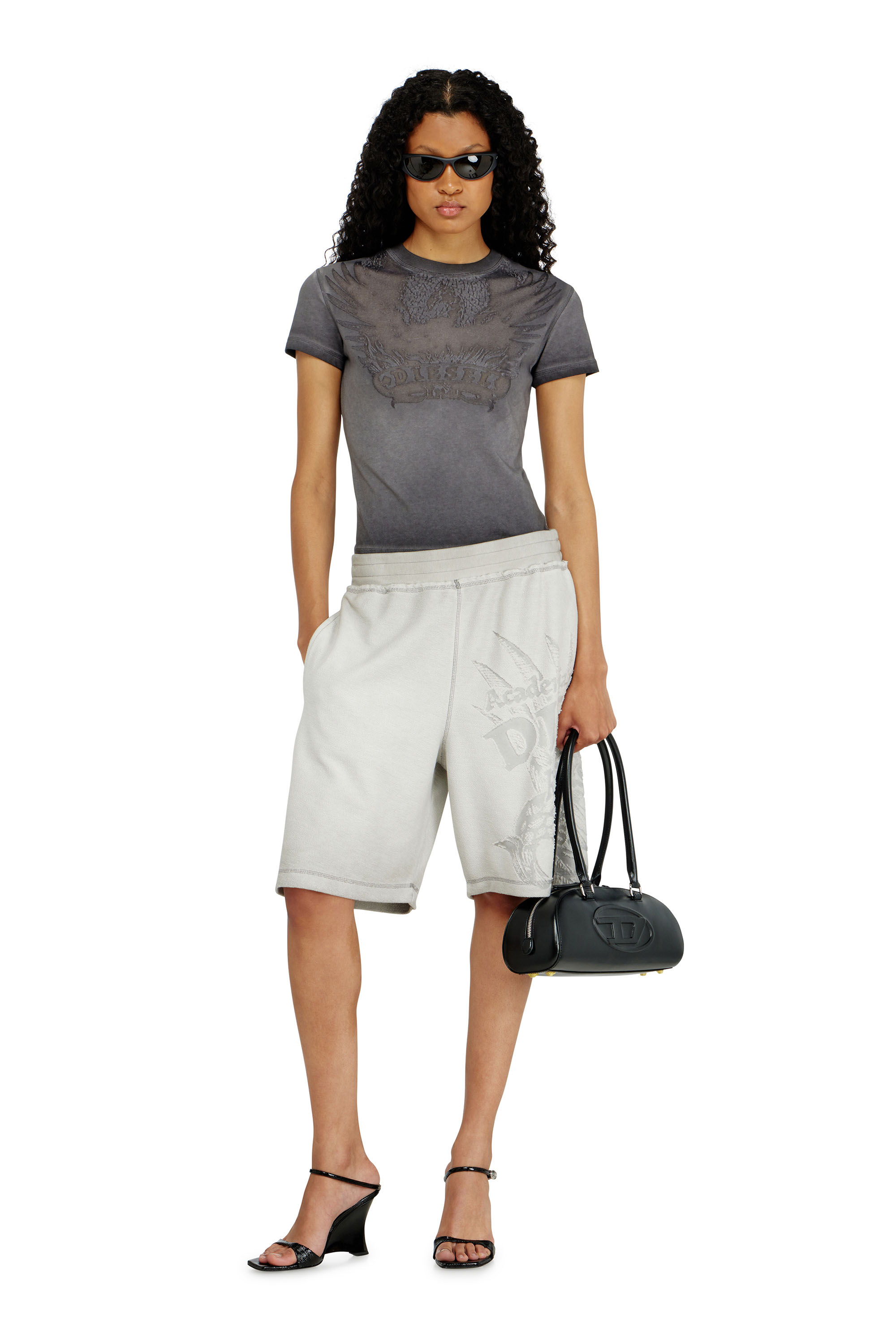 Diesel - T-ILA-AA7, Damen Slim T-shirt mit d&eacute;vor&eacute; Phoenix in Grau - 2