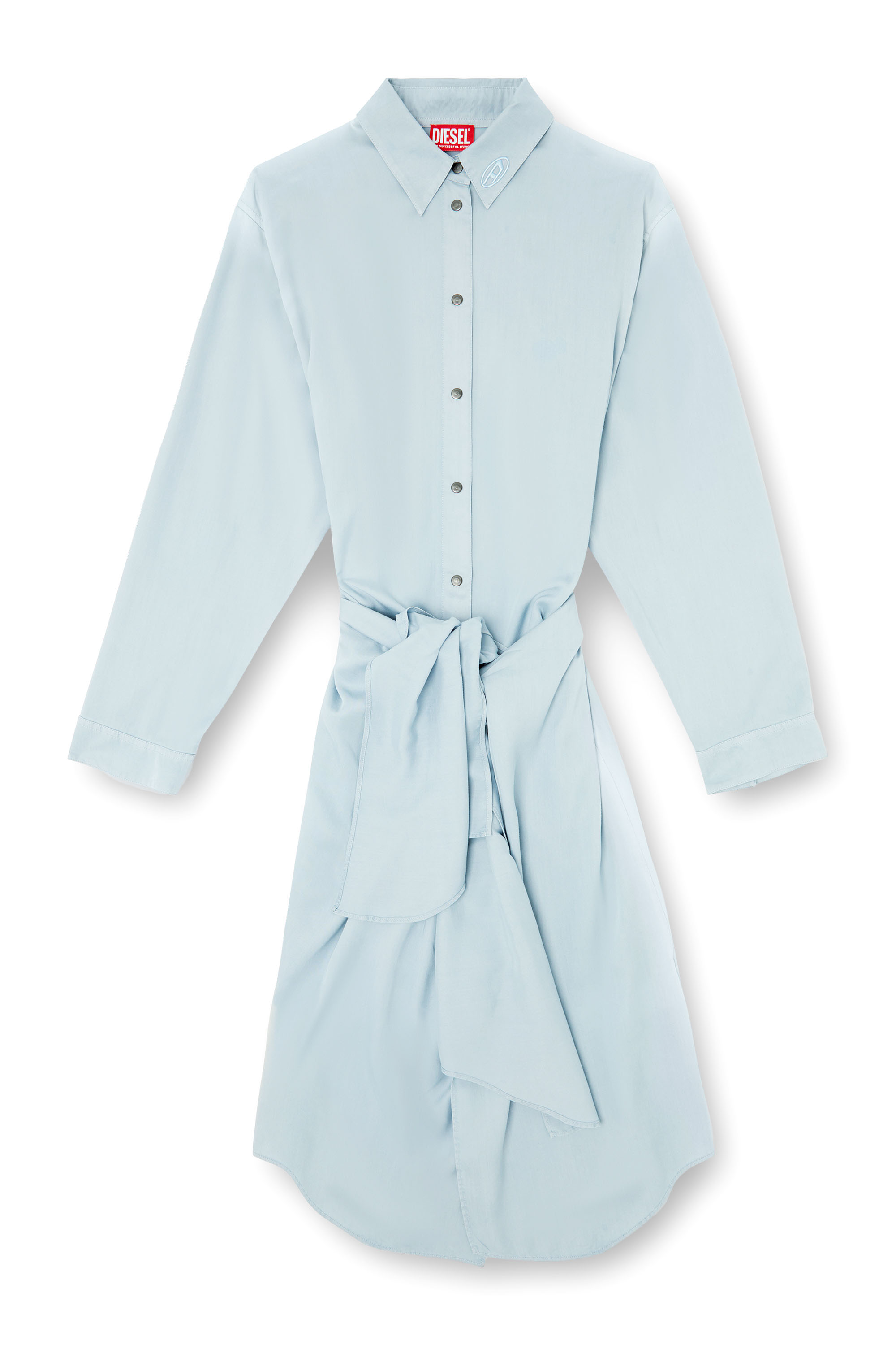 Diesel - D-ILETTA-R1, Damen Wickel-Shirtkleid aus behandeltem Twill in Hellblau - 3