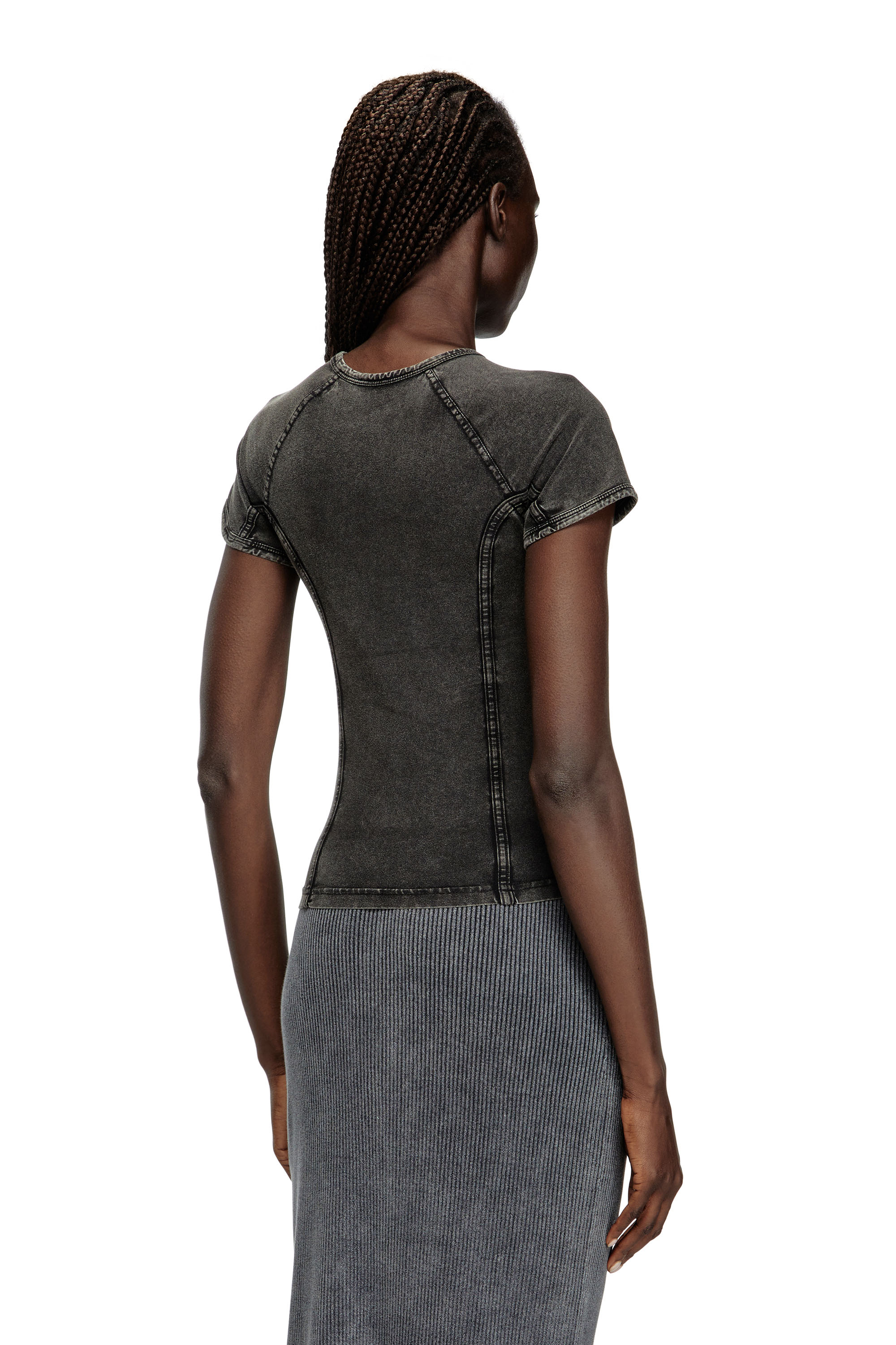 Diesel - T-LYNNE, Damen Top aus Stretch-Jersey mit Denim-Effekt in Schwarz - 4