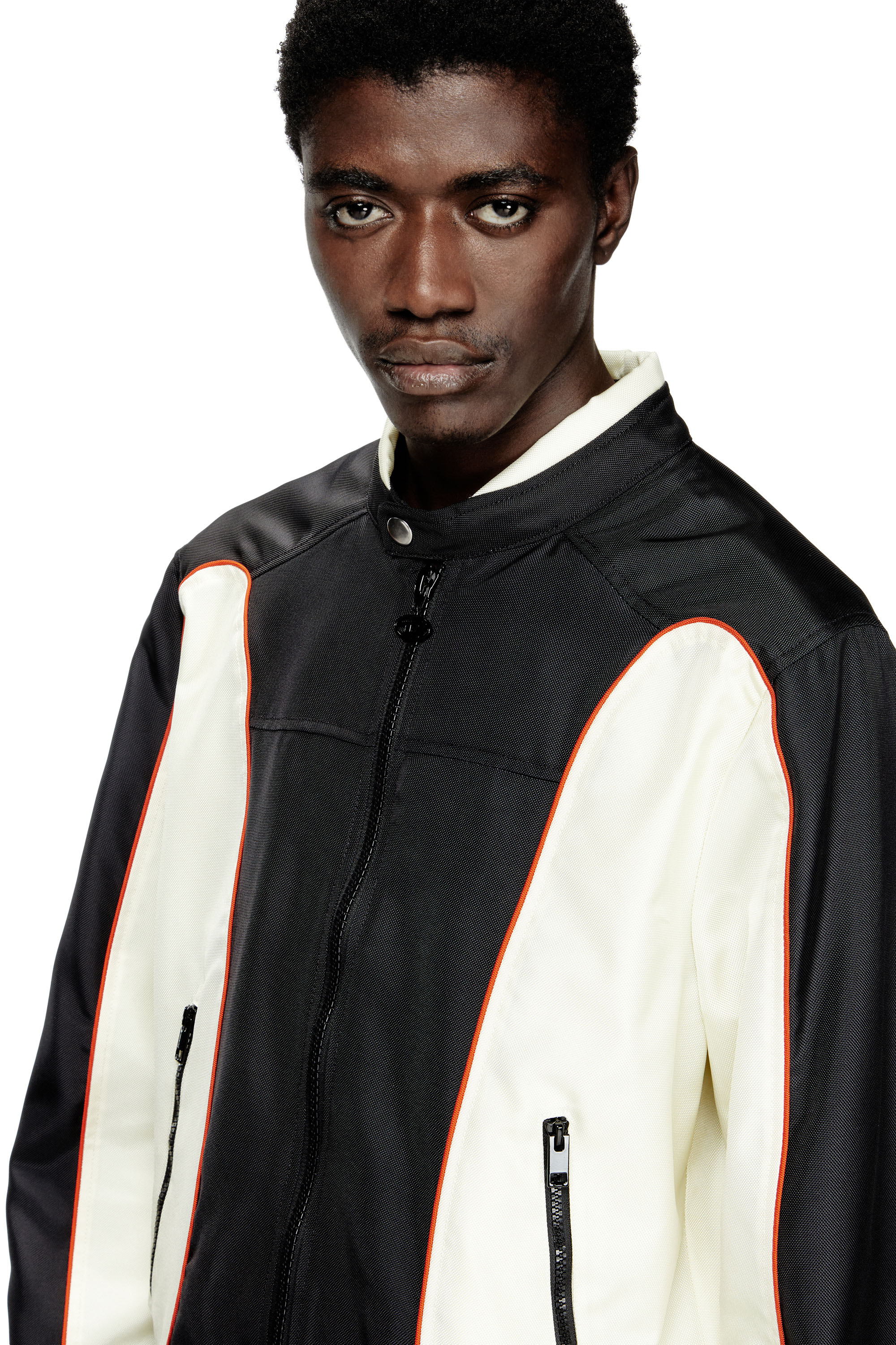 Diesel - J-BLINK-A, Herren Colour-Block-Biker-Jacke mit Paspelierung in Weiss/Schwarz - 5