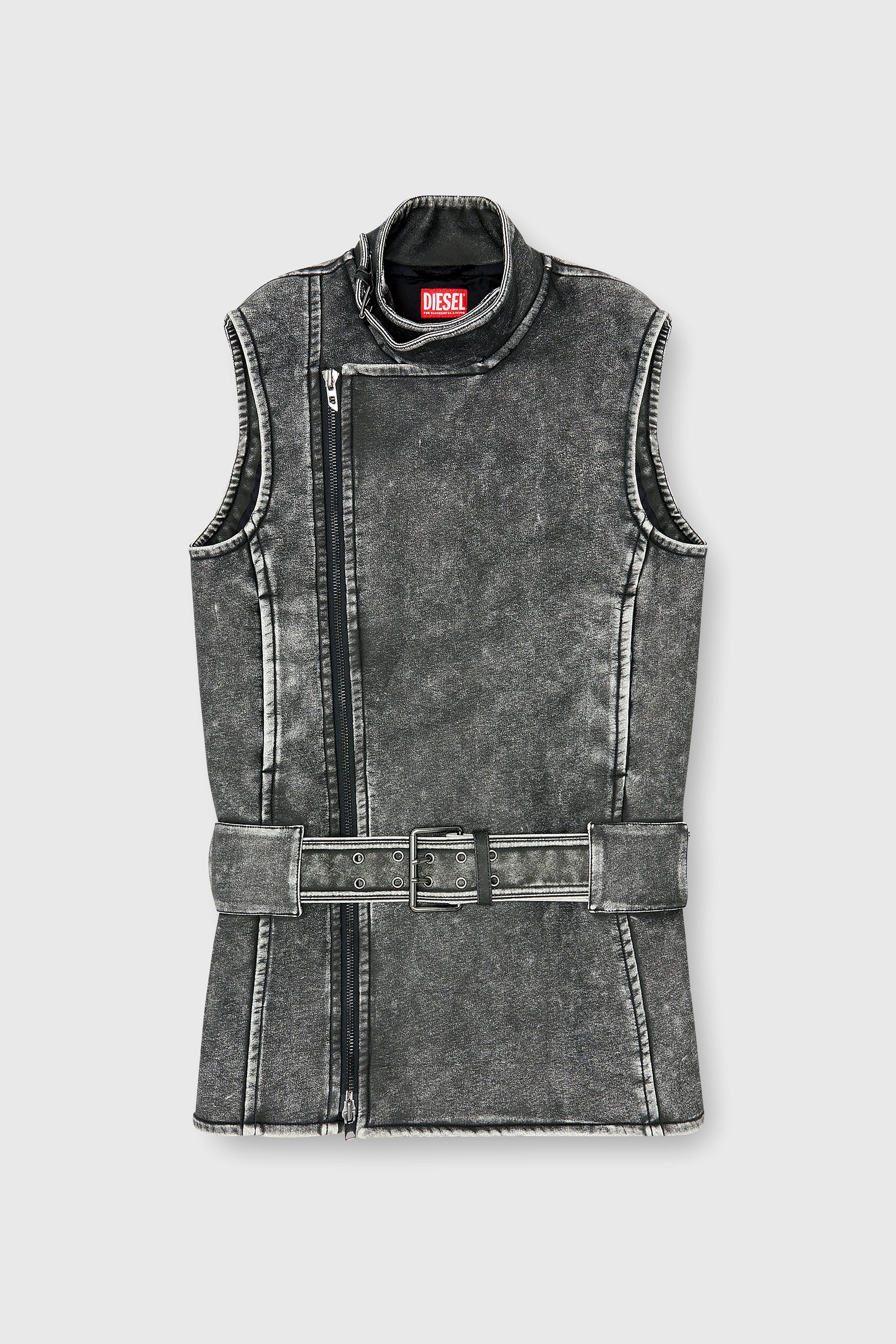 Diesel - D-IKE, Damen Biker-Kleid im Mini-Stil mit G&uuml;rtel in Grau - 1