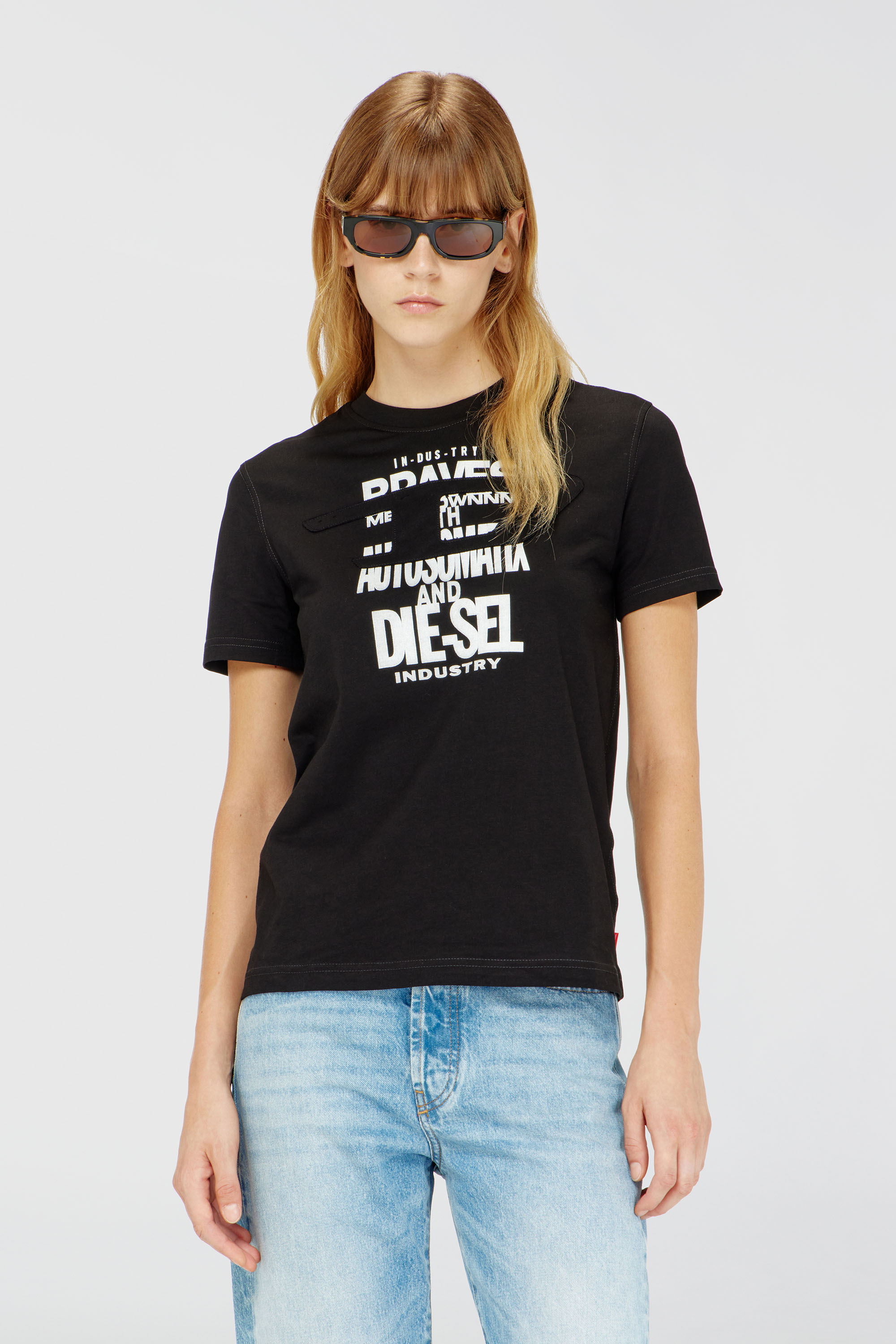 Diesel - T-REG-ZAL-V2, Damen T-Shirt aus Baumwolle mit Grafikprint in Schwarz - 3
