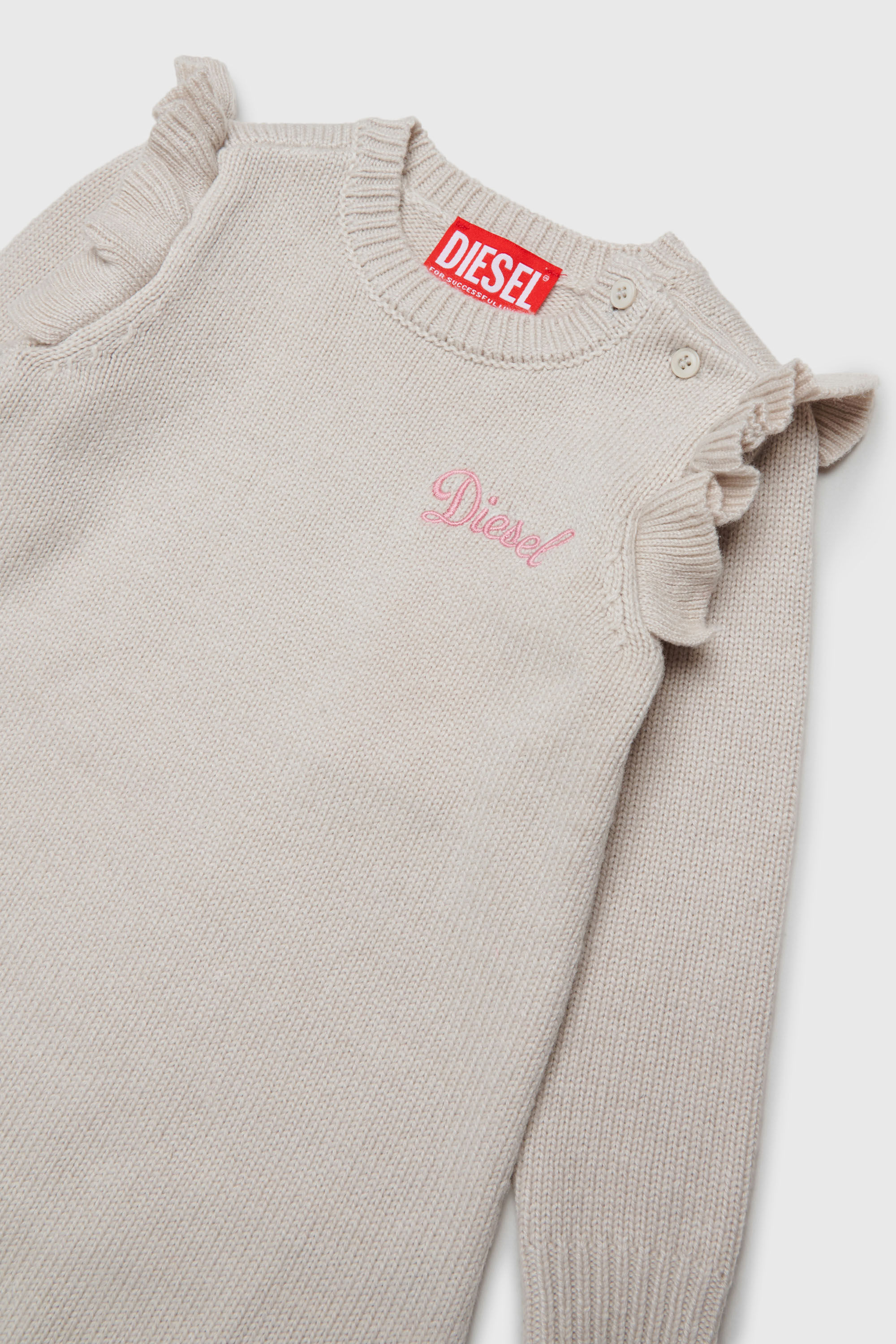 Diesel - DSCALOB, Damen Kaschmir-angereichertes R&uuml;schen-Strickkleid in Wei&szlig; - 3