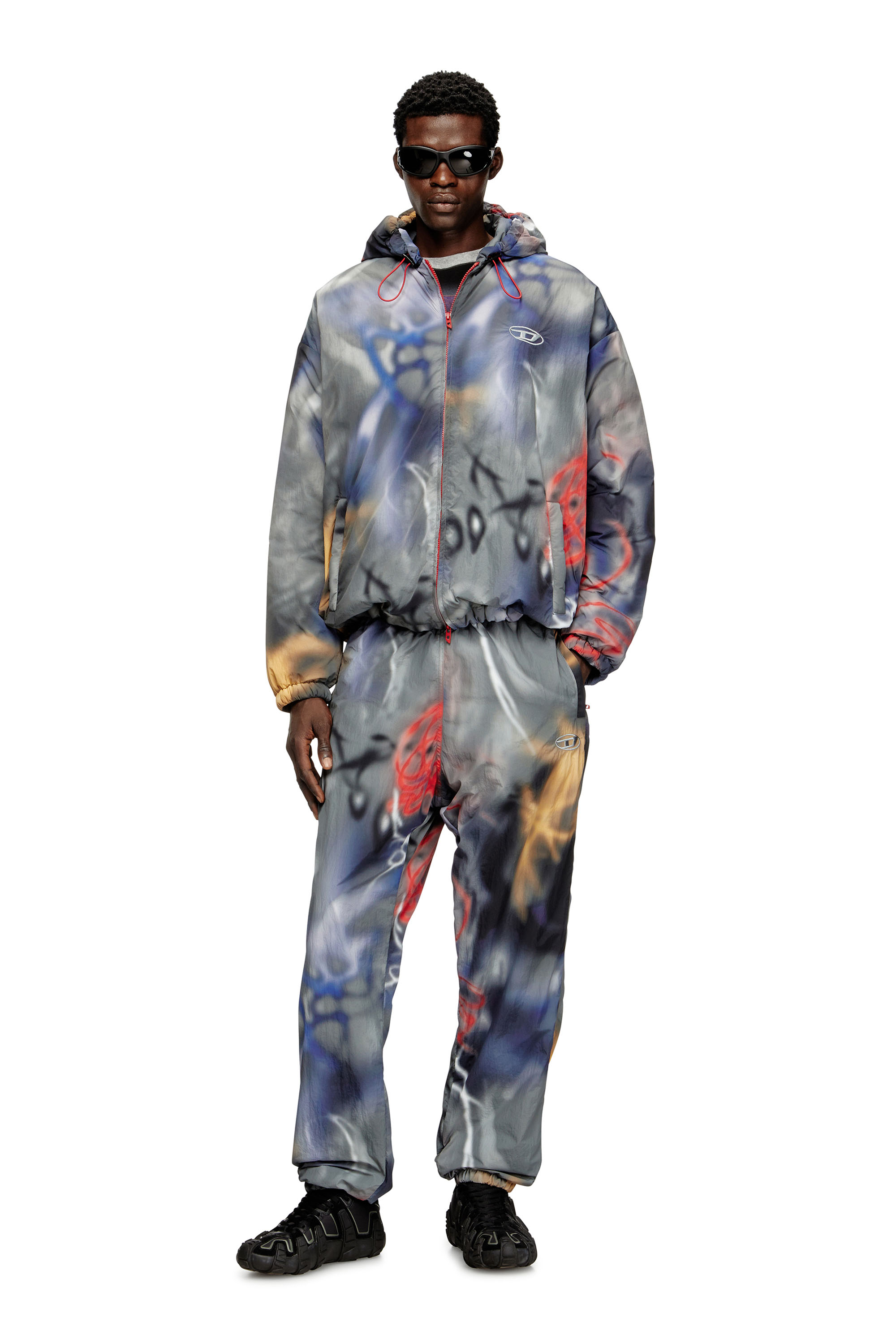 Diesel - J-MIRR, Herren Padded windbreaker with graffiti print in Blau/Grau - 2