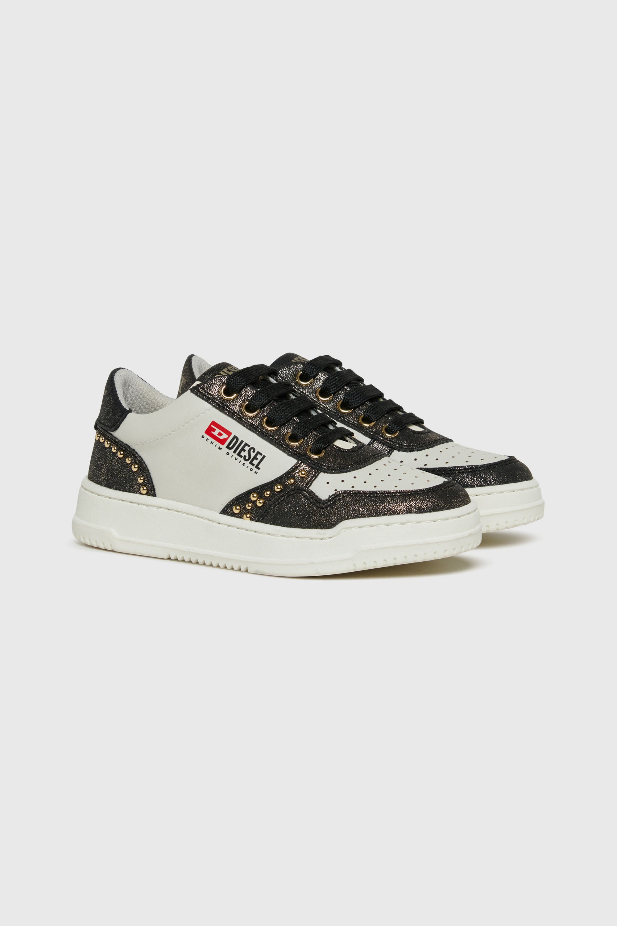 Diesel - S-CASCOUNT-STUDS, Unisex S-Cascount - Durchbrochene Sneakers mit Nieten in Schwarz/Weiss - 2