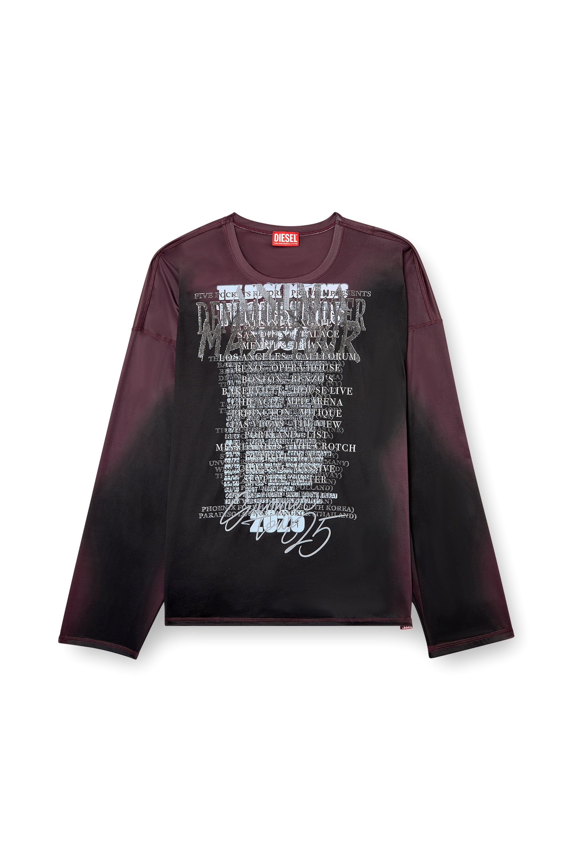 Diesel - T-OLAVI-AA, Unisex Langarm-Tech-T-Shirt aus Jersey mit Text-Print in Schwarz/Violett - 2