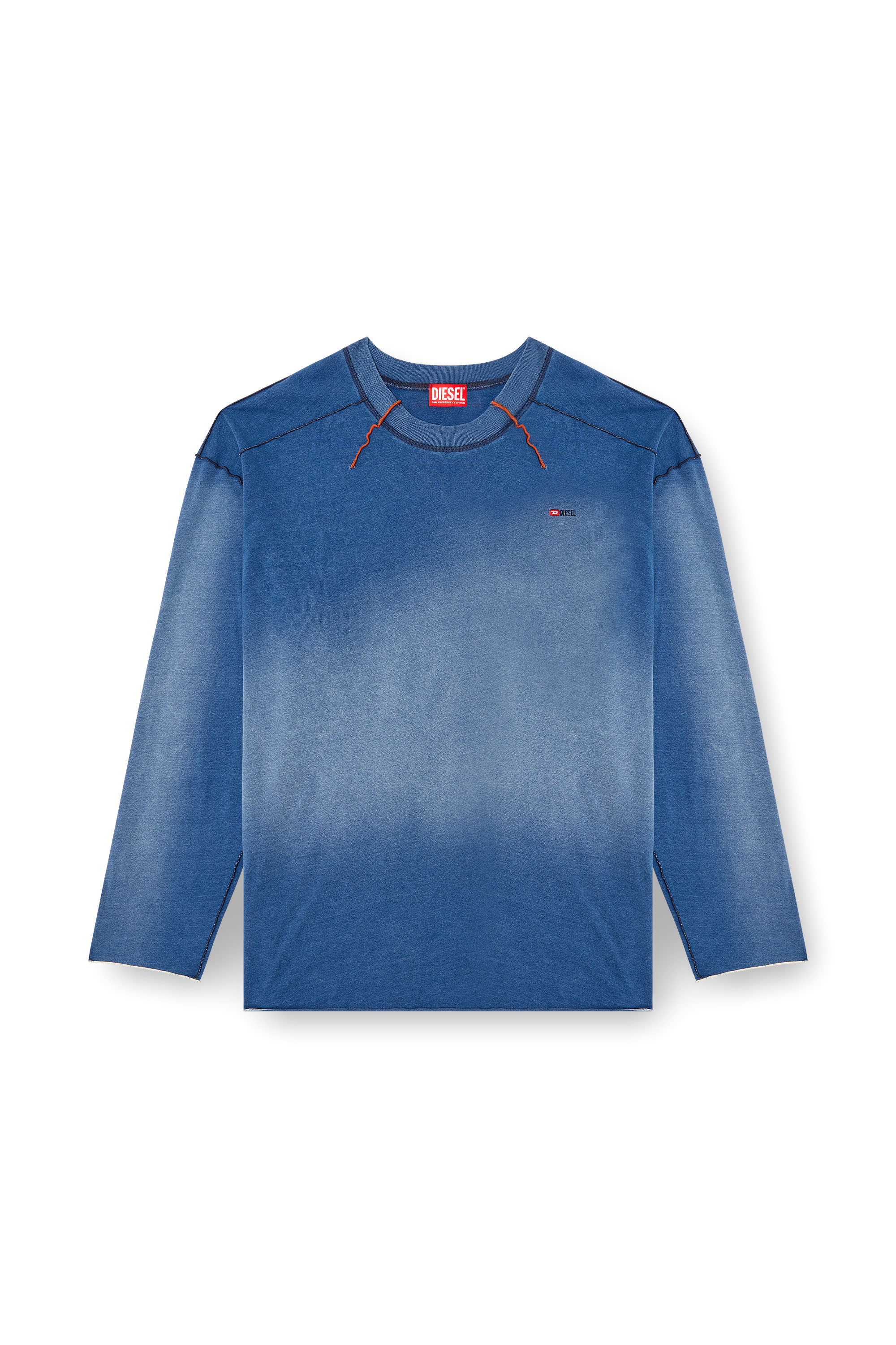 Diesel - T-CRAO-LS, Man's Faded long-sleeve T-shirt with micro logo in Blue - 3