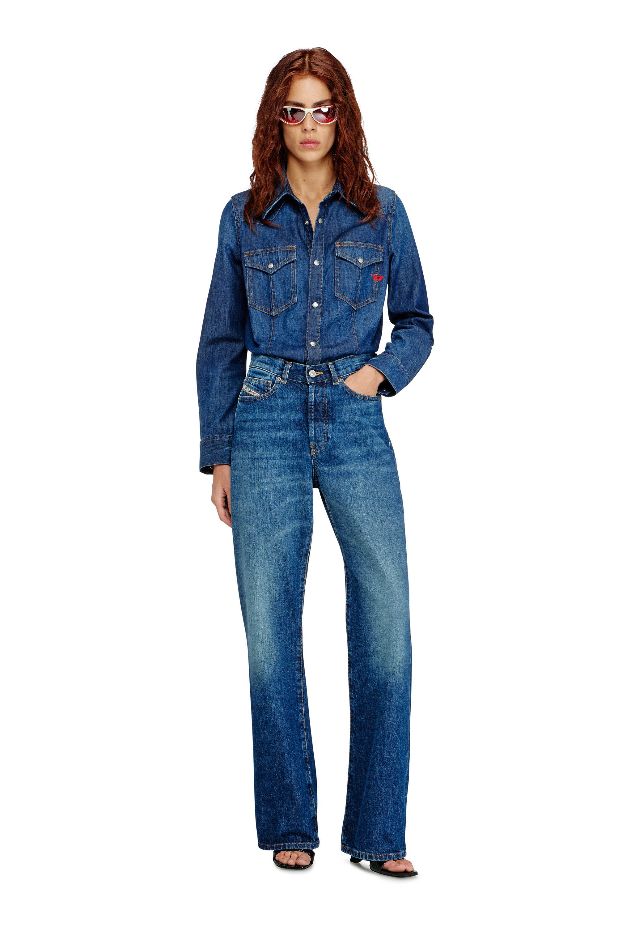 Diesel - DE-WAVES, Damen Westernhemd aus Clean-Wash-Denim in Mittelblau - 2