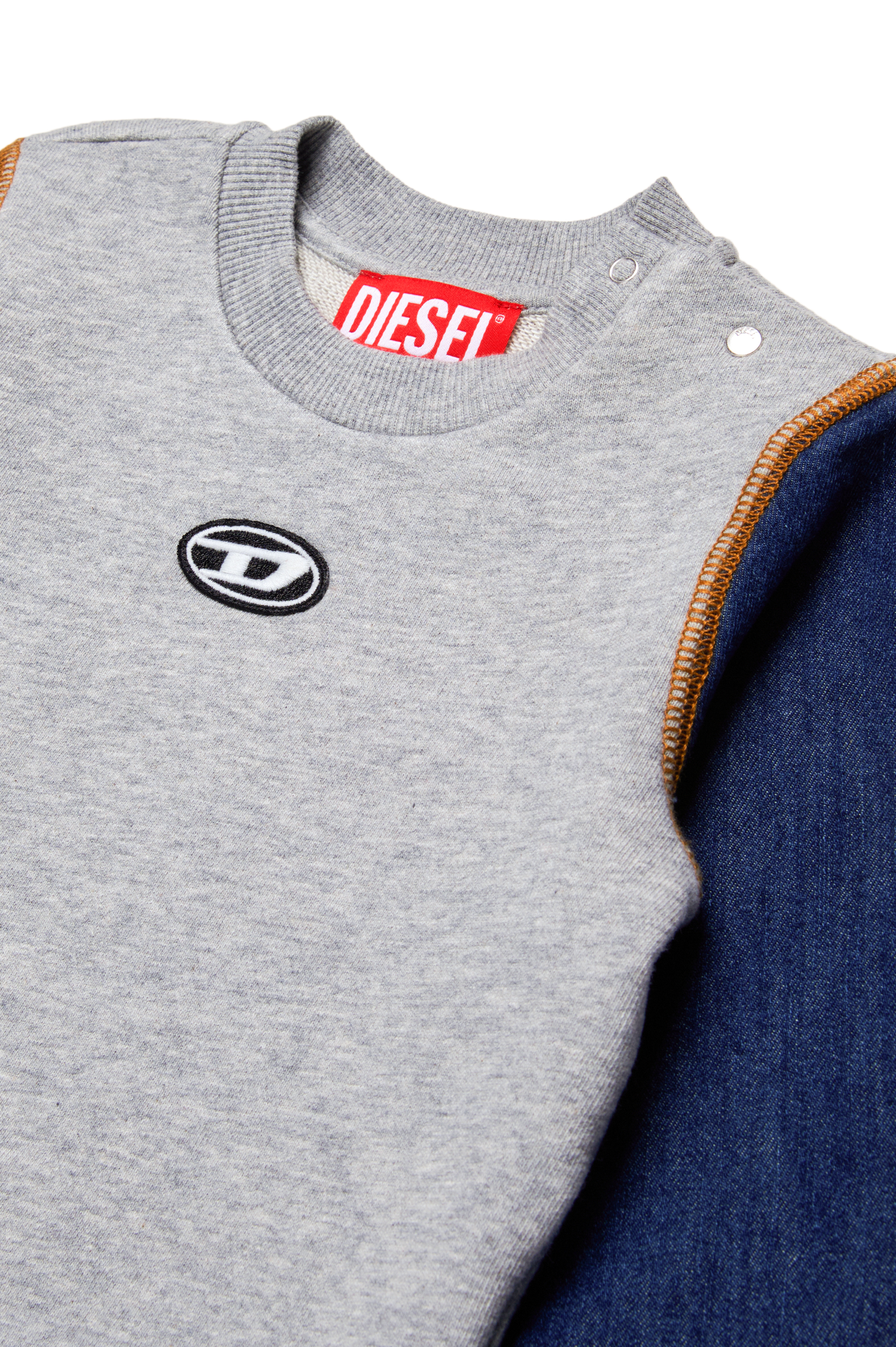 Diesel - SNOAHB, Unisex Sweatshirt mit Denim-Ärmeln in Grau/Blau - 3