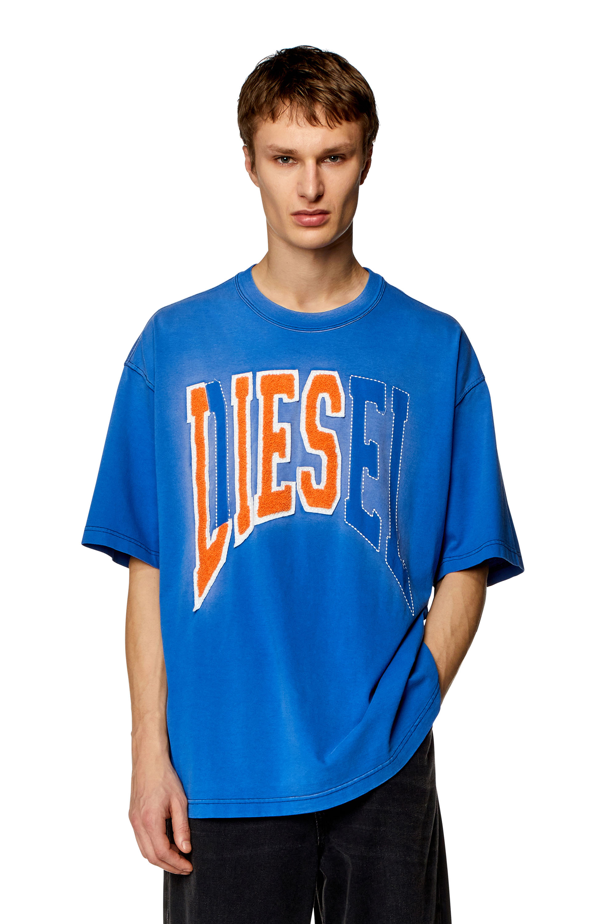 Diesel - T-WASH-N, Man Oversized T-shirt with Diesel Lies logo in Blue - Image 1
