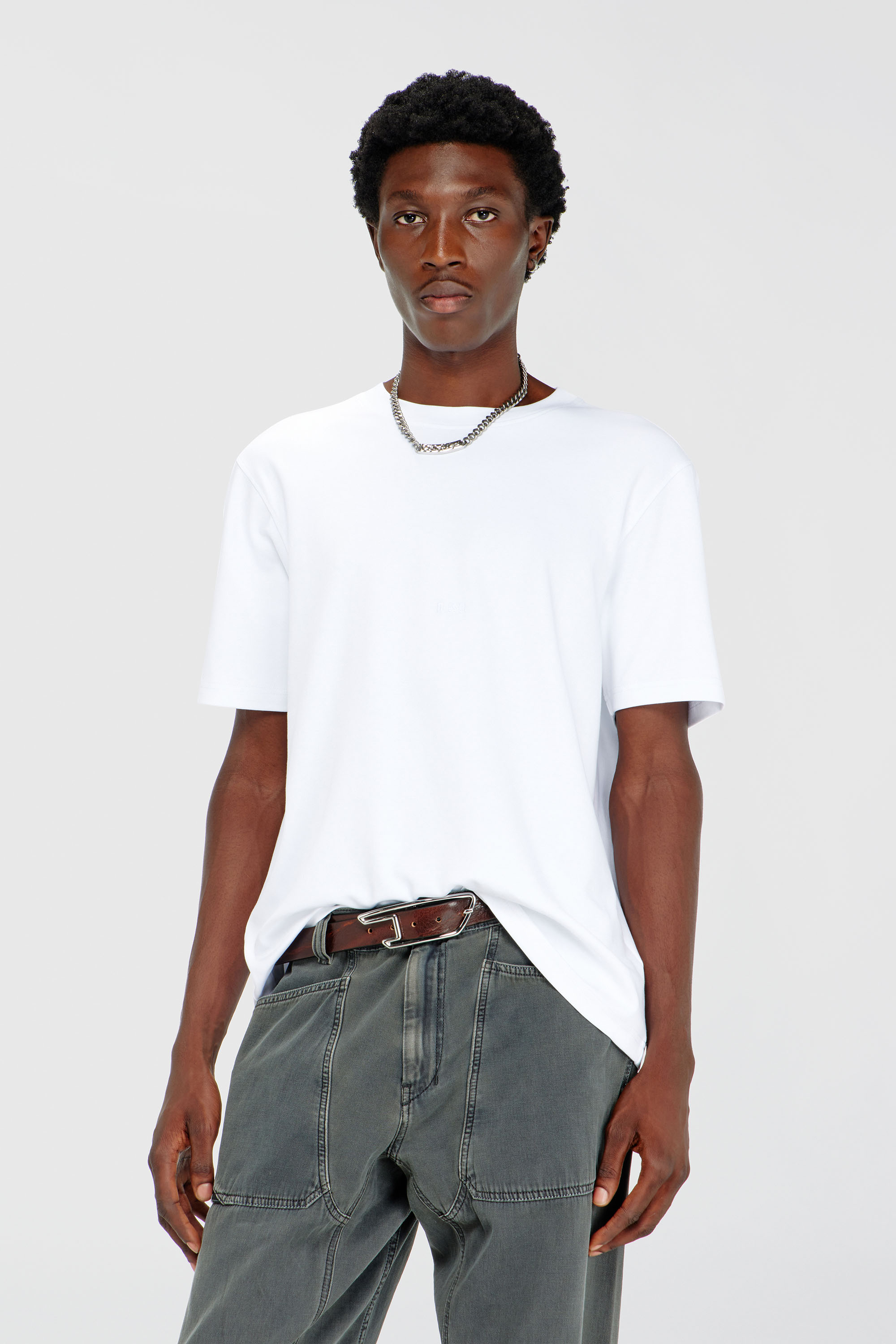 Diesel - T-ADJUST-AA2, Herren T-Shirt aus Baumwoll-Interlock mit Logo-Stickerei in Wei&szlig; - 1